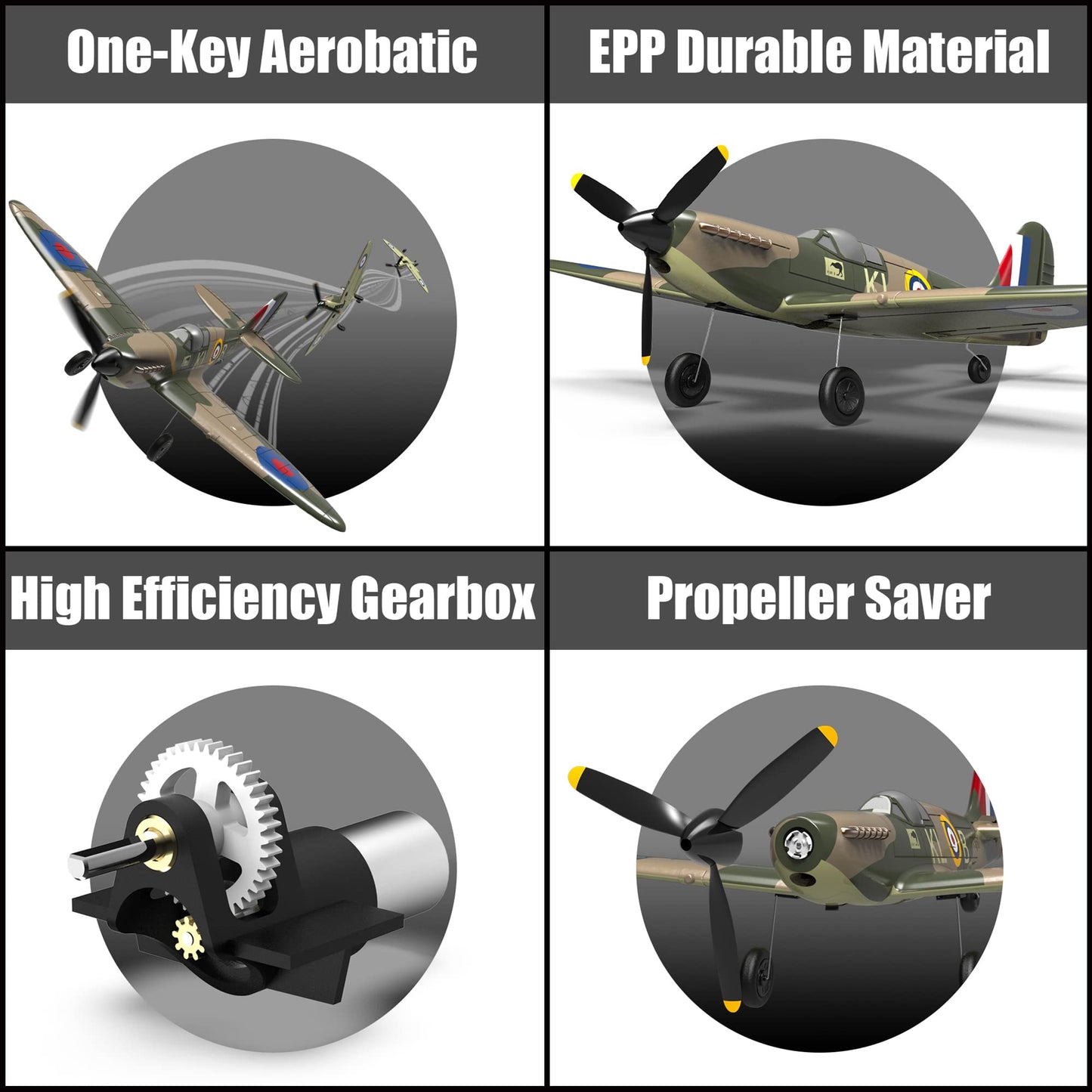 ANTSIR RC Plane Spitfire Fighter, 4 Channel Remote Control Airplane with Gyro System for Adults