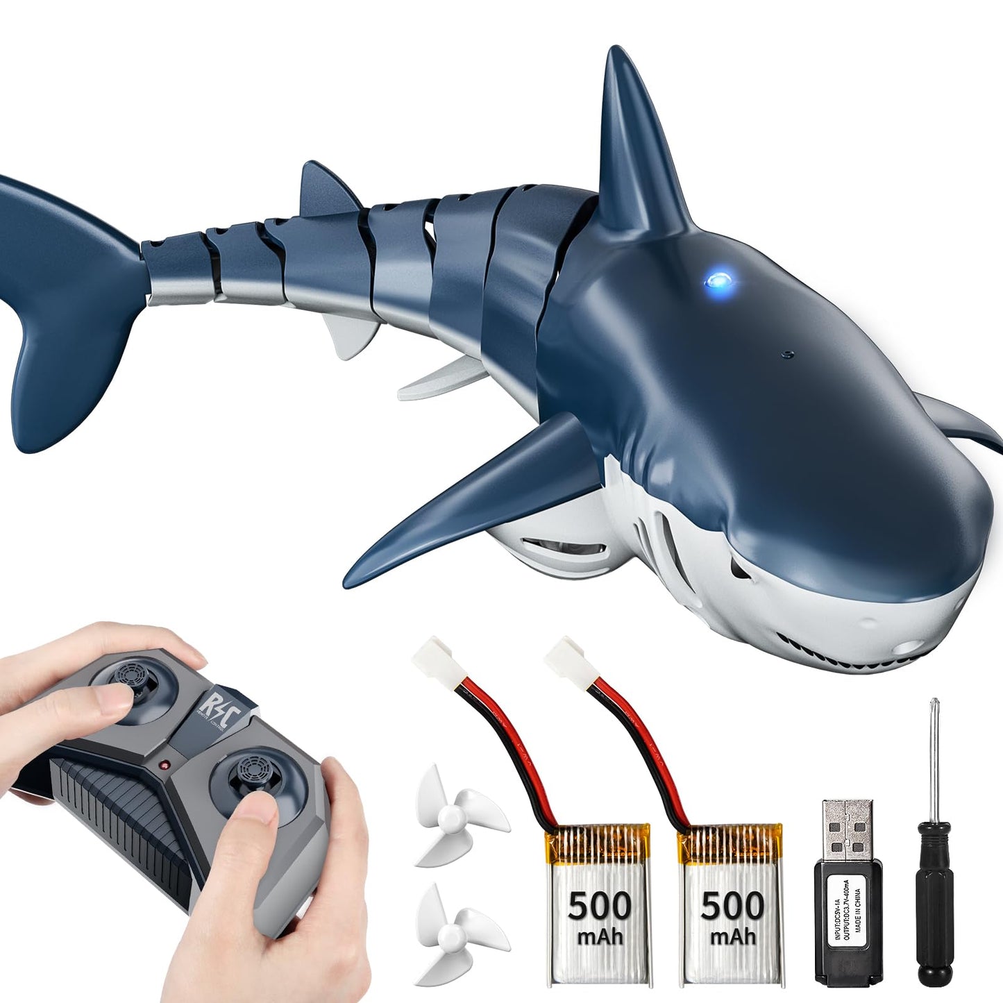 JUKUDAHU 2.4Ghz Remote Control Shark Toys for Kids 6 7 8 Years Old, 1:18 Scale High Simulation Shark for Pool, Bath Toys for Toddlers, Electronic RC Sea Animal, Outdoor Water Gifts