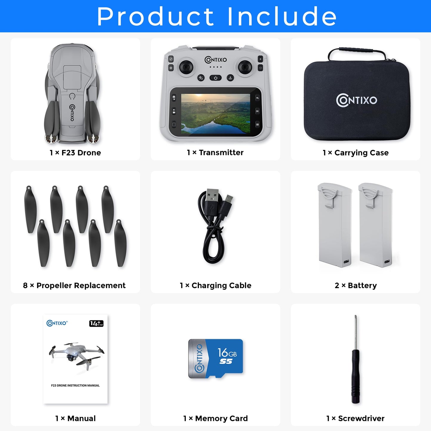Contixo F23 GPS Drone With Camera, 46 Min Flight Time, 4.5" Screen Remote, Follow Me, Waypoints, 5GHz FPV Transmission, Return to Home, Hand Gestures, Orbit Mode Foldable Drones For Teens & Adults