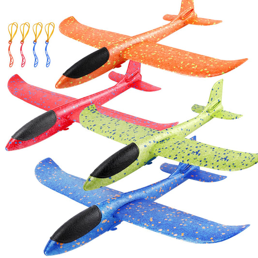 PUREZON 4 Pack Foam Airplane Toys, 17" Large Throwing Foam Plane, 2 Flight Mode Glider Plane for Kids,Throwing Glider Airplane, Outdoor Airplanes Toy for Boys Girls Birthday Party Favors(4 Colors)