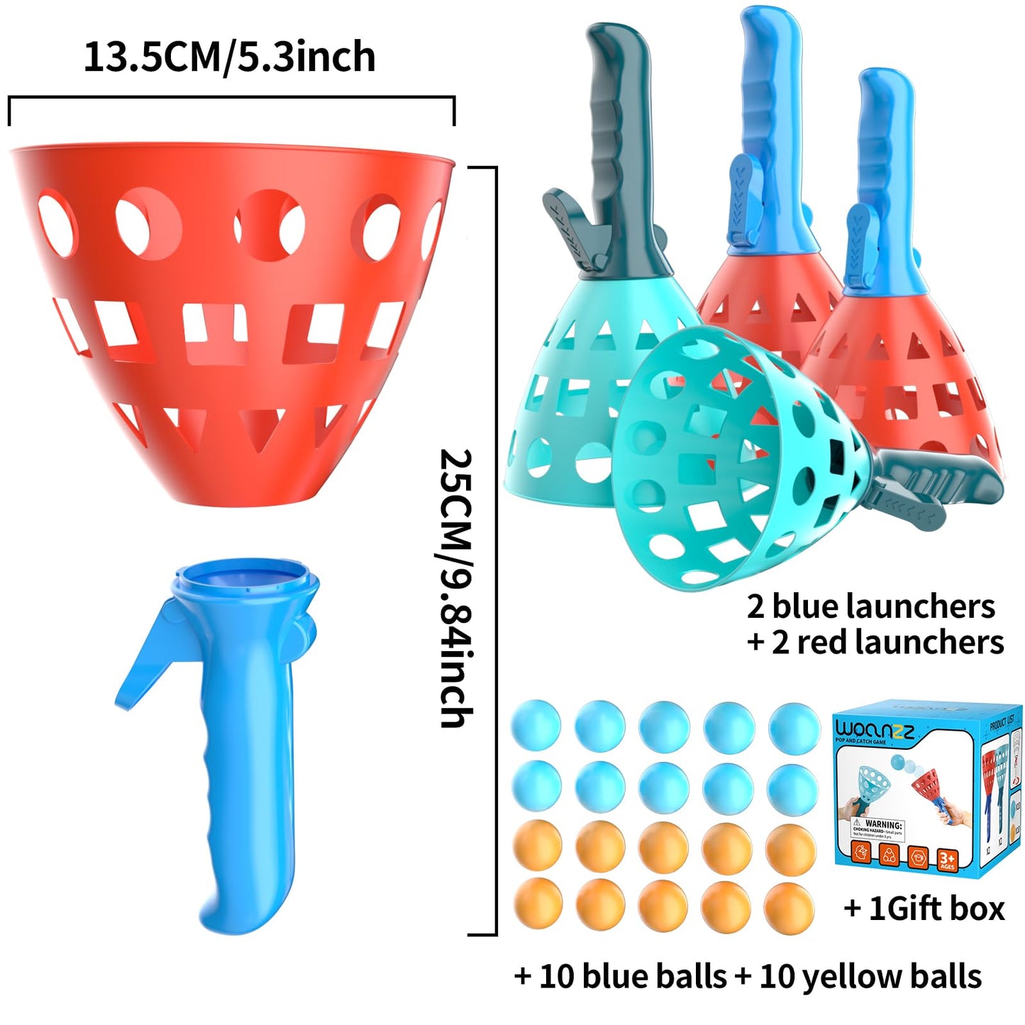 WOANZZ Pop Pass Catch Ball Game - Outdoor & Indoor Sport Toy for Kids Ages 3-5-7 4-8-12 Toss & Catch Game Set Pool Beach Lawn for Boys Girls Family Friends Yard Party Fun
