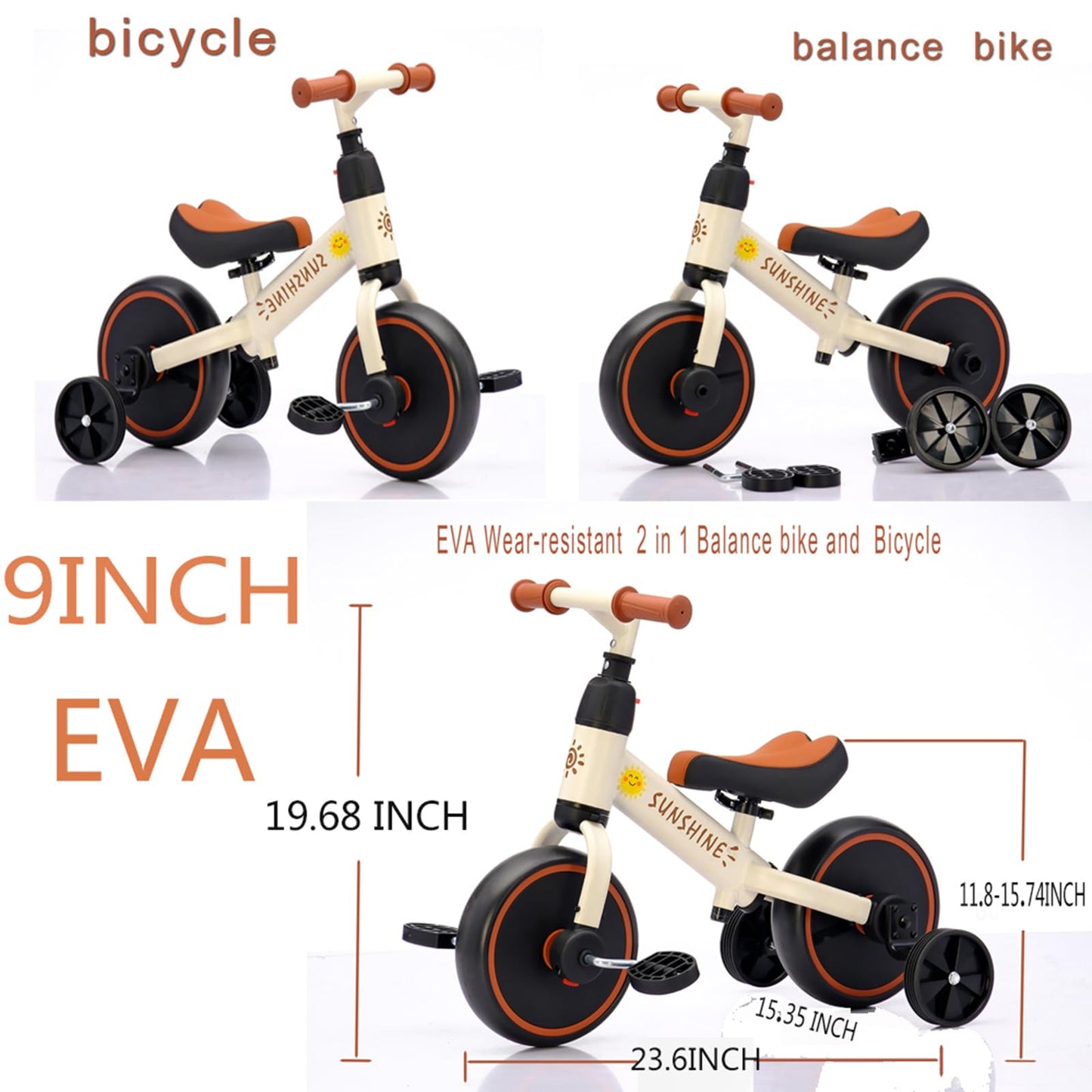 FVOJZQGD 3 in 1 Balance Bike and Bicycle with Training Wheels, Adjustable Seat, Convertible Tricycle for Toddlers and Kids 1-3 Years, Boys Girls