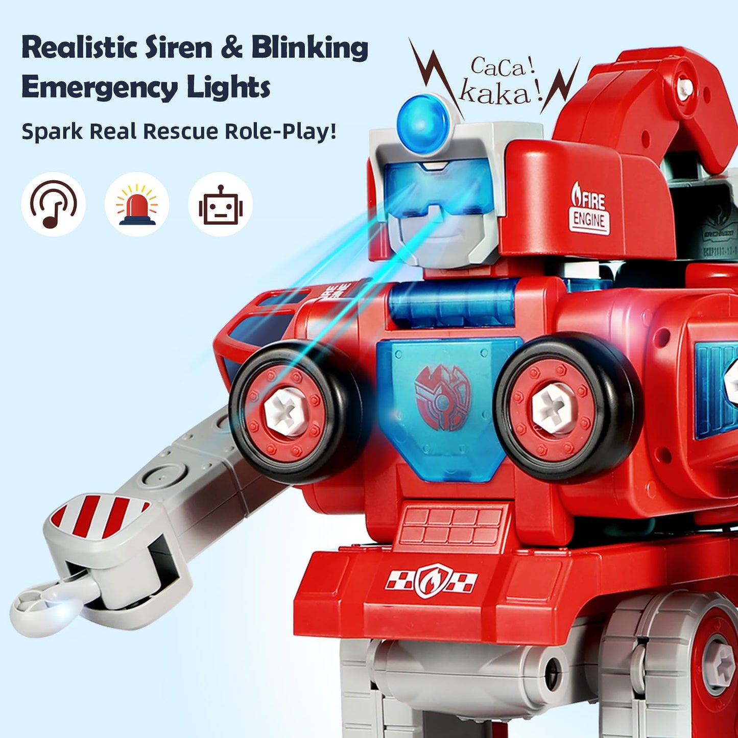 Baobrava 3 4 5 6 Year Old Boy Birthday Gift, 5-in-1 Take Apart Fire Truck Toys, Transformers Robot Toys for Boys 3-8, STEM Montessori Drill Screw Set, Creative Educational Construction Gifts