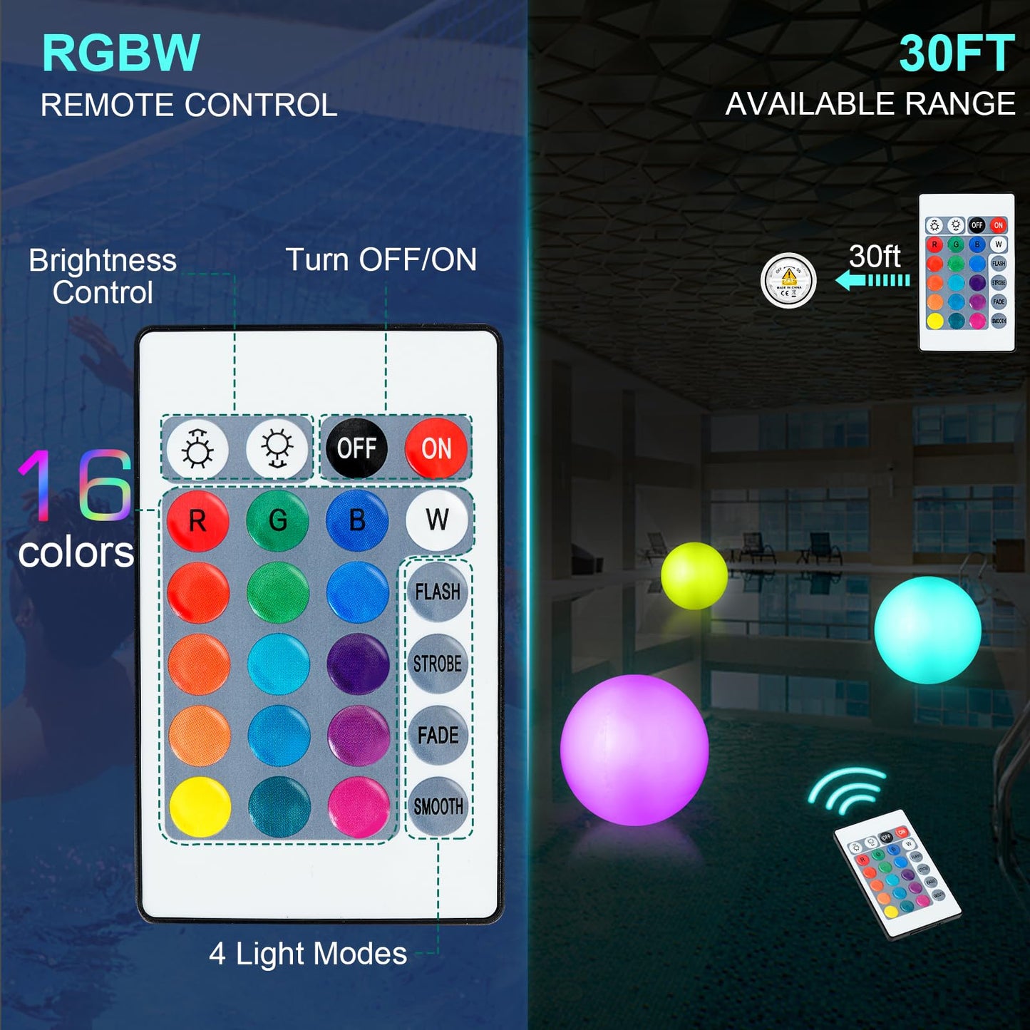 Icnice Pool Toys, LED Beach Ball, Glow in Dark Party Supplies, 4 Pack Inflatable Light up Ballon 12'' Floating Pool Light with Remote 16 Color 4 Mode (4 Pack)