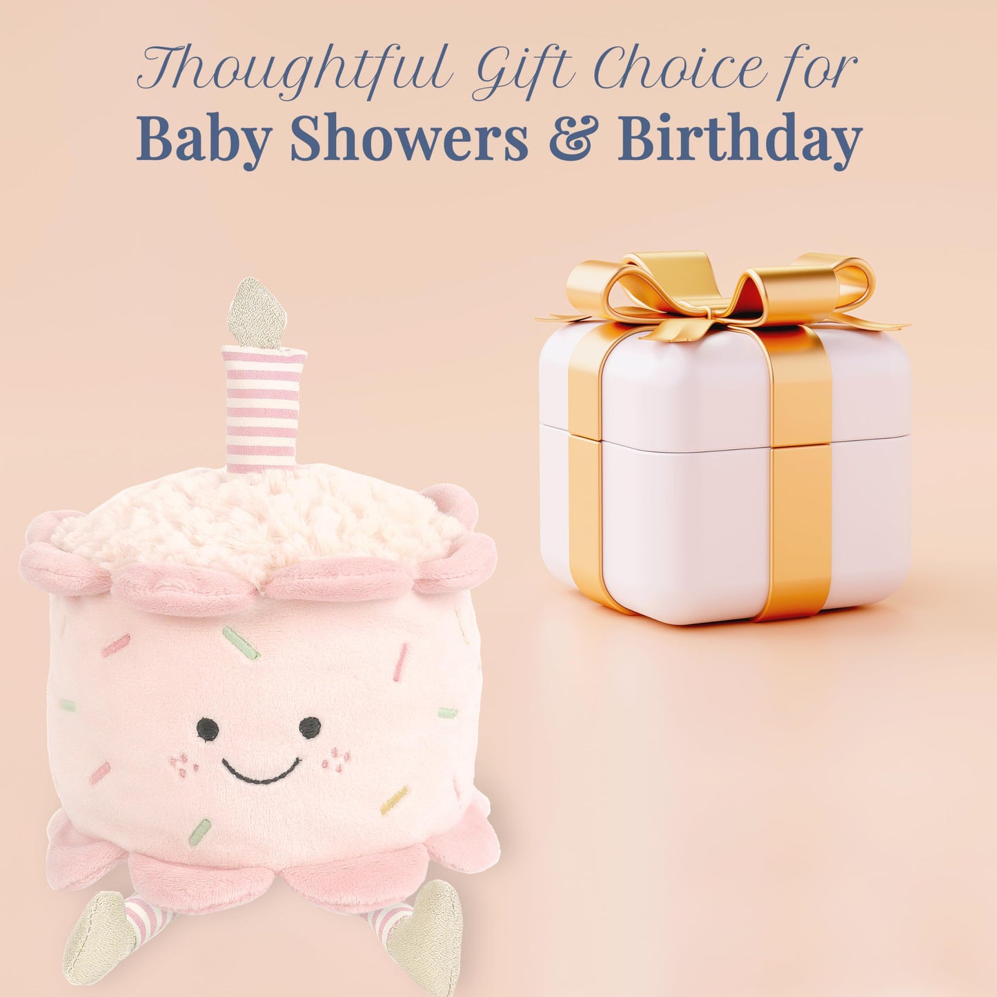MON AMI Stuffed Birthday Cake Plush Toy | 11-Inch Pretend Play Plush Dessert | Soft Adorable Party Cake for Toddlers & Kids Nursery Décor