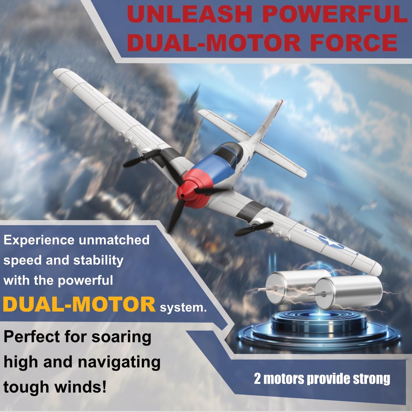 ANBURI RC Plane for Beginners, P51 Remote Control Airplane for Adults, 2.4GHz 3 Channel Fighter Featuring 6 Axis Gyro Stabilizer, Easy to Fly