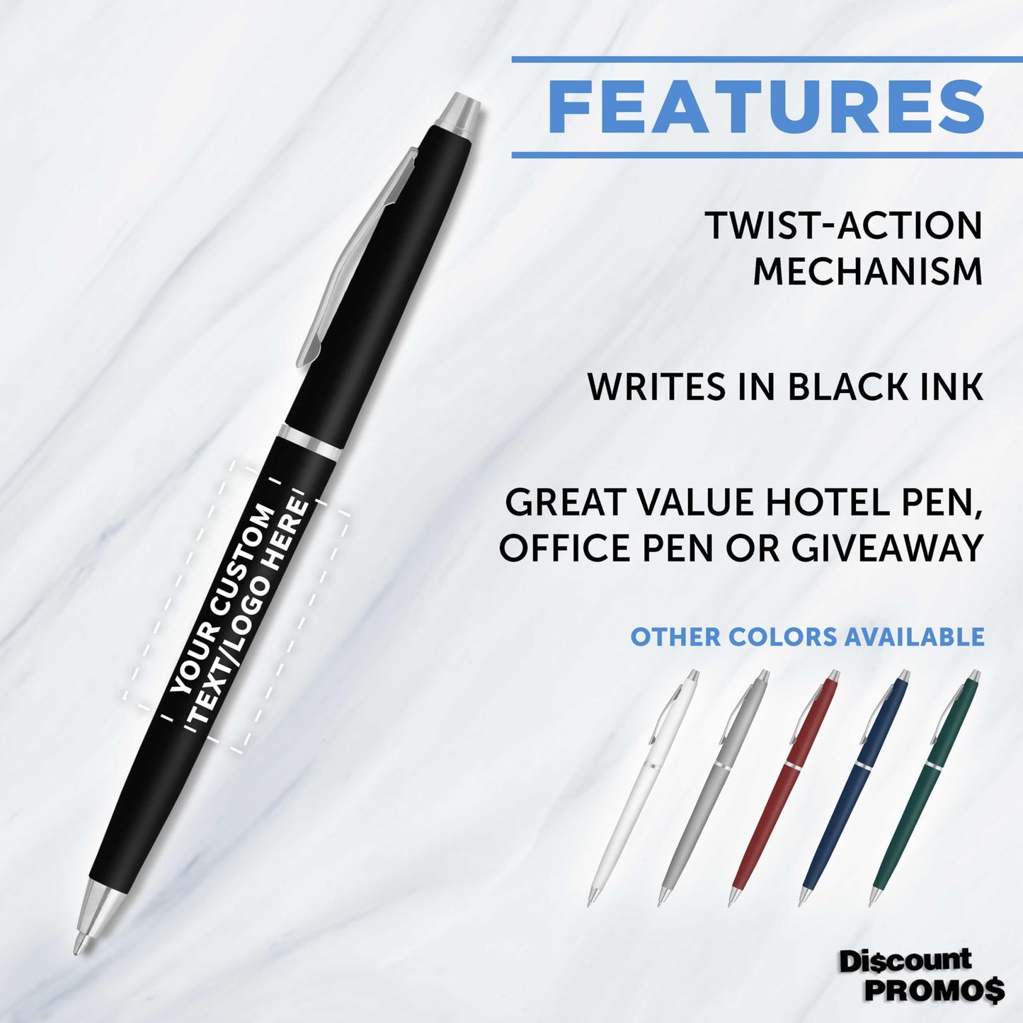 Personalized Langham Ballpoint Pens, Set of 10/50/100 by DISCOUNT PROMOS - Black Ink, Great for Office, Business, Tradeshows - Black