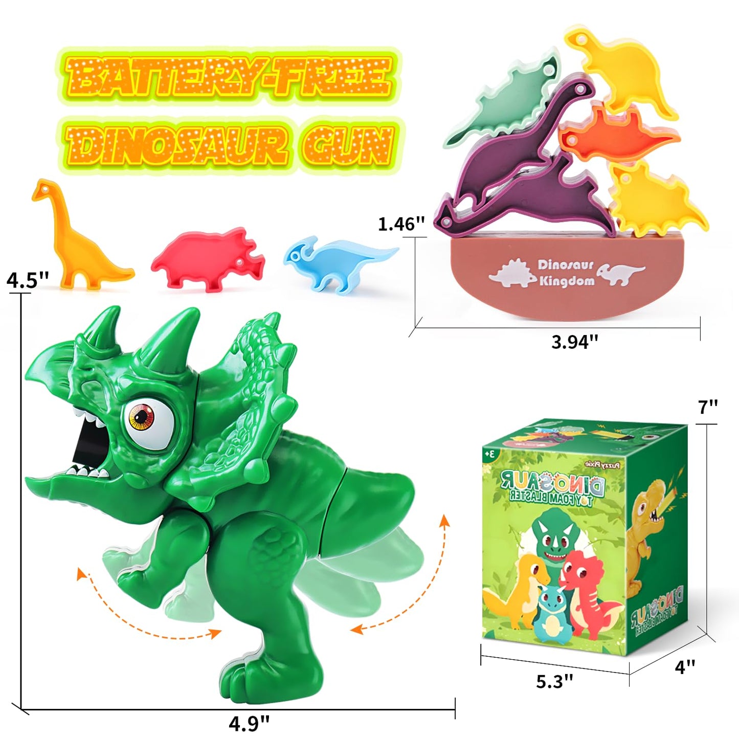 Dinosaur Shooting Game Toy for Kid 3 4 5 6 7 8 Years, 2 Pack Blaster Guns Set, 20 Soft Foam Darts Compatible with Nerf, 10 Building Block Targets, Holiday Party Birthday Gift Child Toddler Boy Girl
