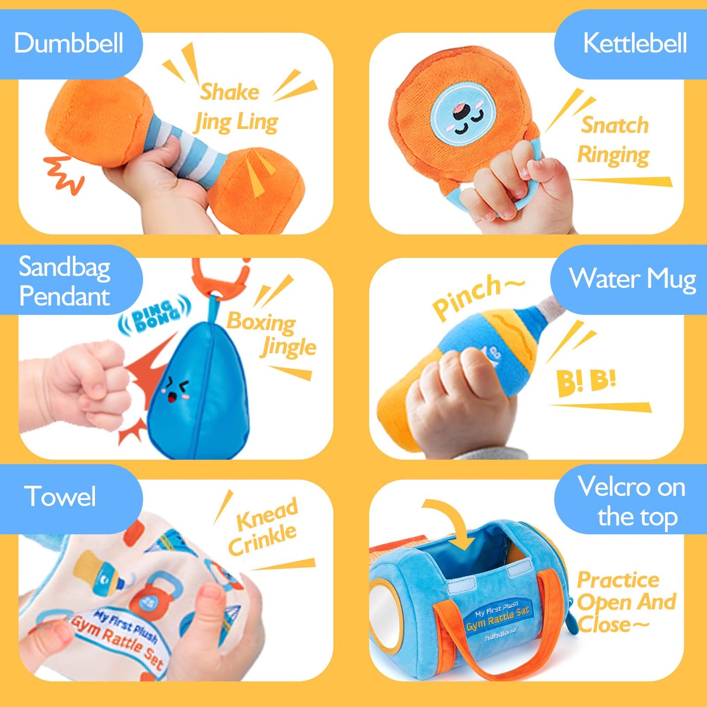 hahaland Baby Toys 6-12 Months - Baby Toys 3-6 Months Montessori Toy for 6 Month Old, Sensory Toy for Babies Workout Weights Dumbbell Toy Set with Soft Rattles Mirror, Easter Gifts for Baby