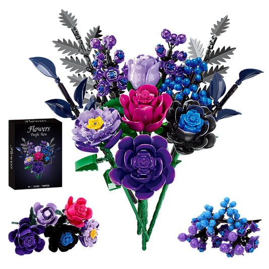 YOIUSFR 759 Pcs Purple Rose Flower Bouquet Building Set, Botanical Collection Kit Artificial Fake Flowers Blocks, Home Table Decor Aesthetic for Gifts for Mom, Birthday, DIY Craft