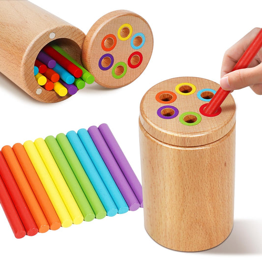 Soarly Montessori Toys for 1-3 Year Old, Travel Toys for Toddlers Wooden Color Sorting Stacking Toy for 18+ Month Old Boys Girls Learning Gift for 2-4 Year Old Kids Birthday Easter Basket Stuffers