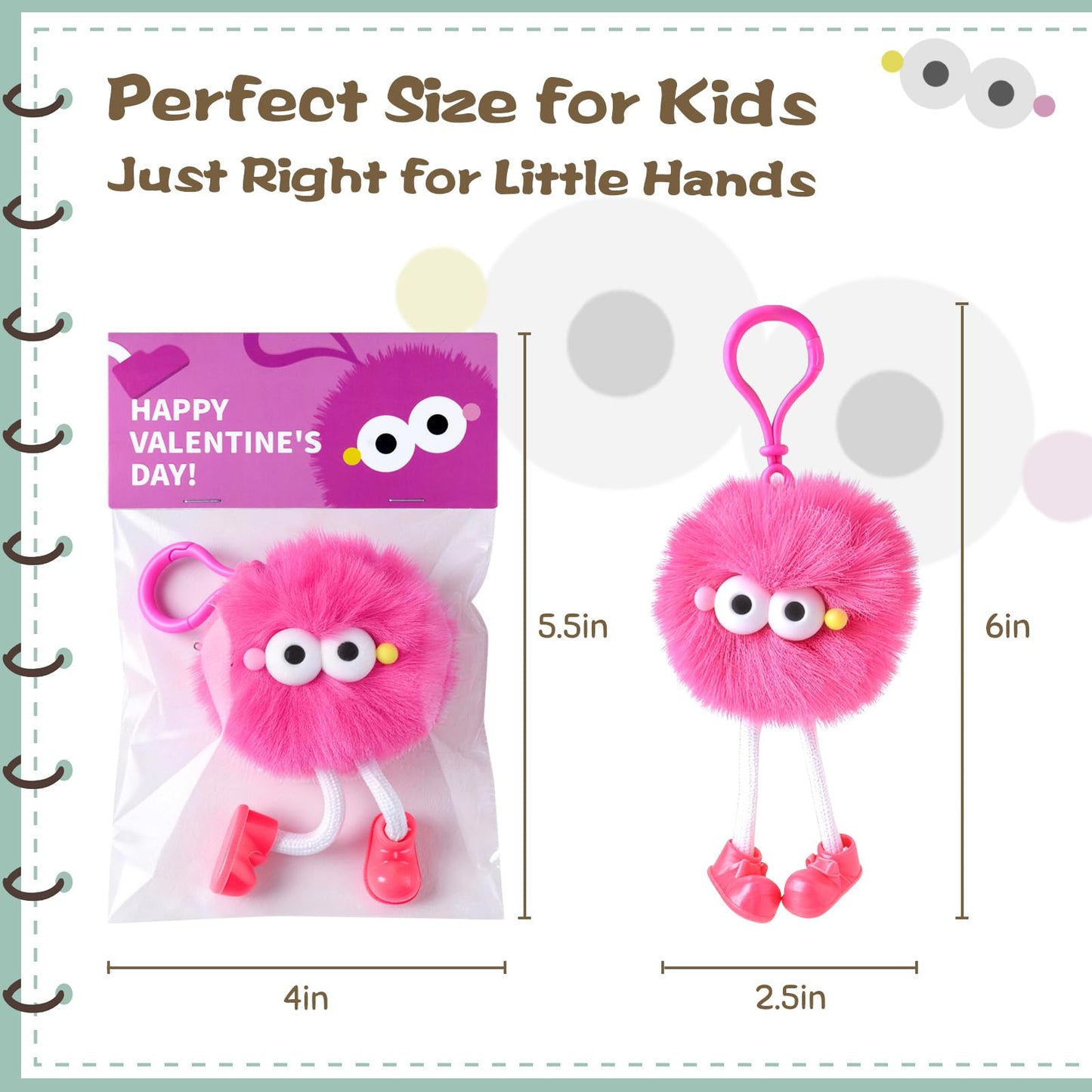MEADIN Valentines Day Gifts for Kids - 24 Pack Pre-filled Plush Toys Keychains with Valentine's Gift Cards for School classroom Class - Valentine Party Favors for Kids Boy Girls Toddlers
