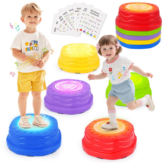 Stepping Stones for Kids,Toddler Stepping Stones Indoor & Outdoor, 5pcs Light up & Music Non-Slip Balance Sensory Toy,Obstacle Course, Promoting Sensory Coordination Skills, Gifts for Children Aged 3+