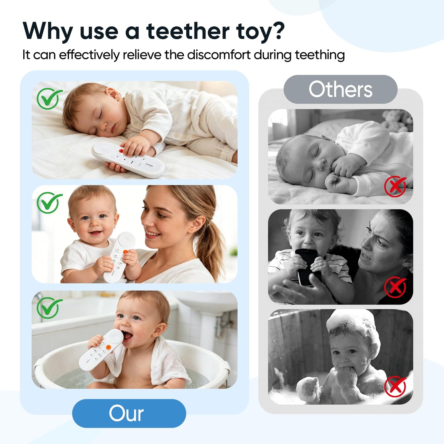 XMGXC Baby Teether Toy Chew Toys for Babies 3-24 Months TV Remote Control Shape Teething Relief for Infants (White)