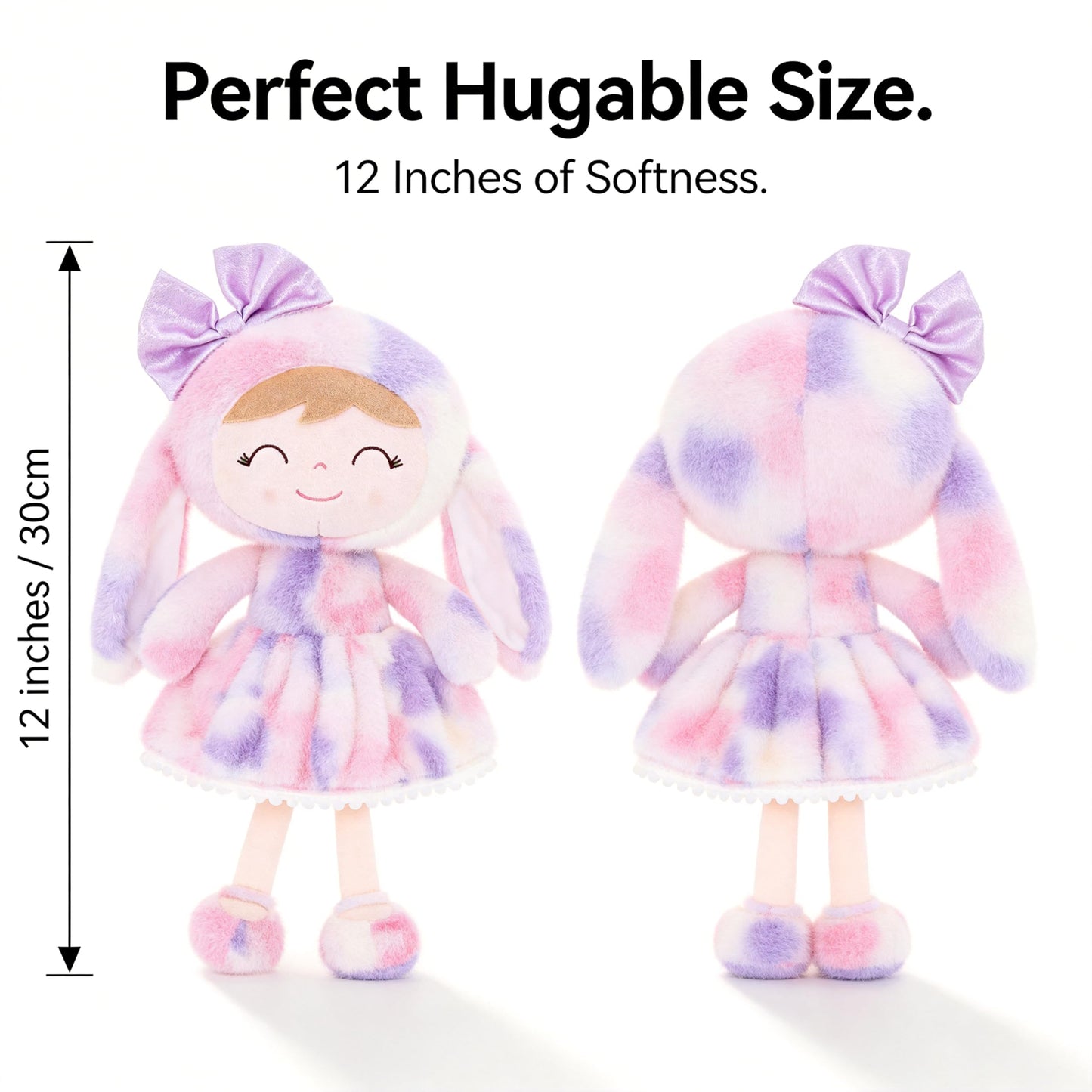 Gloveleya Easter Bunny Gift Baby Girl Gift Plush Bunny Dolls First Baby Doll Toddlers Rabbit Toy Bunny Gifts for Girl Tie-Dye Purple 12 Inches
