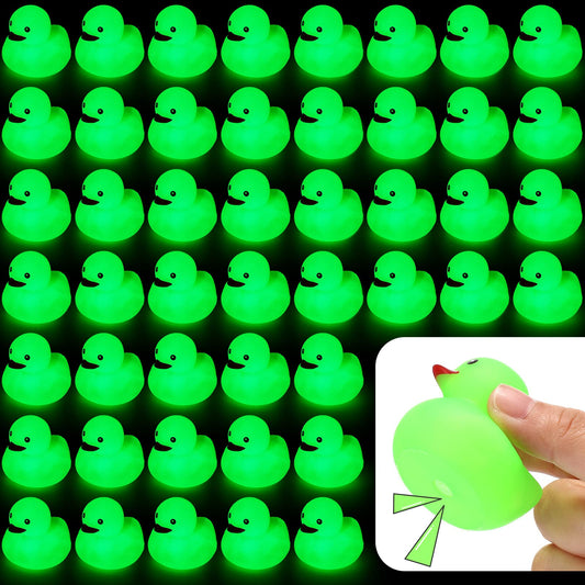 Tradder 50 Pcs 2 Inch Glow in The Dark Rubber Ducks Bulk Summer Rubber Float Ducks Light for Pool Bath Bathtub Autumn (Green)