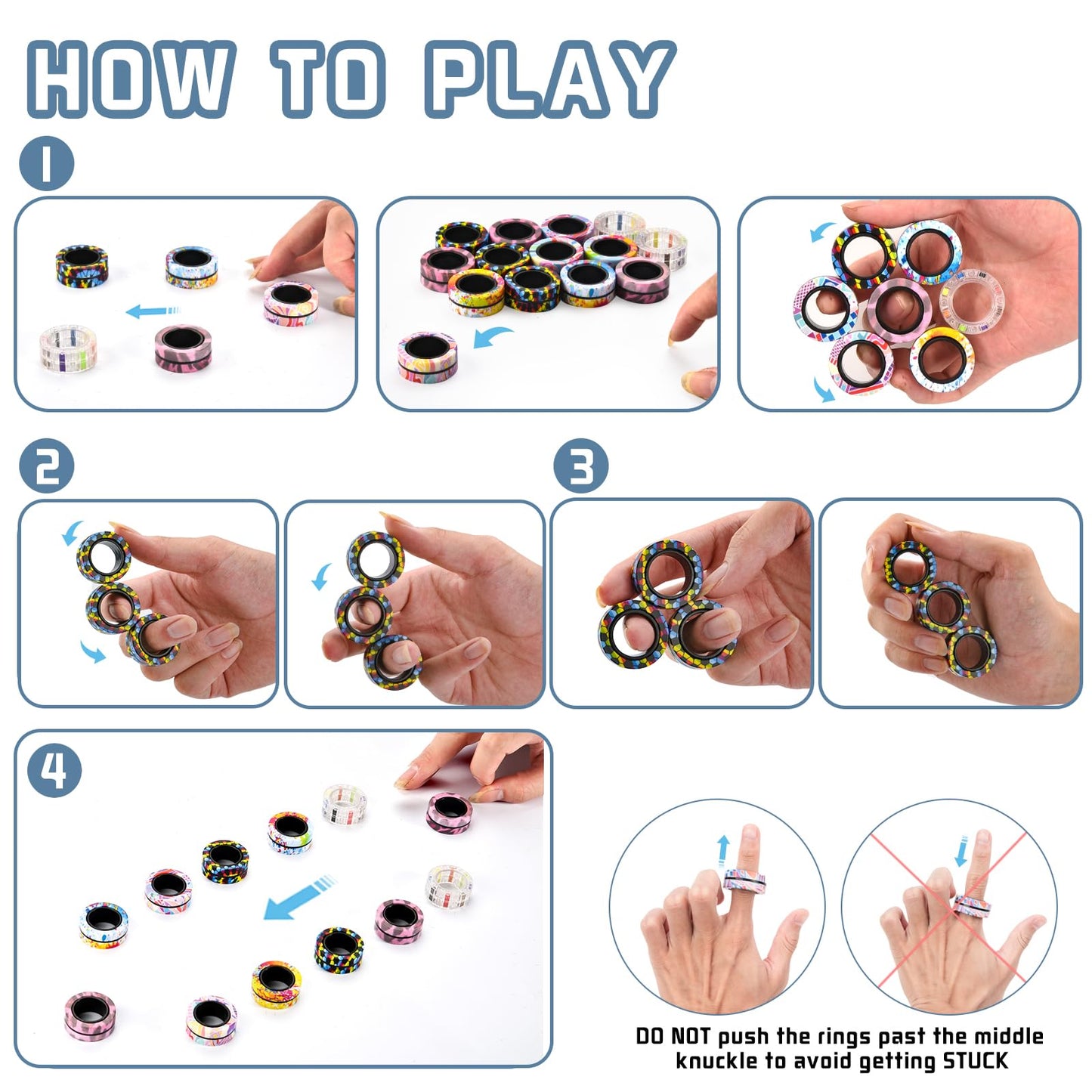 15PCS Magnetic Rings Fidget Toys for Adults,Party Favors Stocking Stuffers for Teens Boy for Teens Boy,Fidget Spinner Rings for Anxiety Relief Therapy Toys Ages 8-13, for Girls