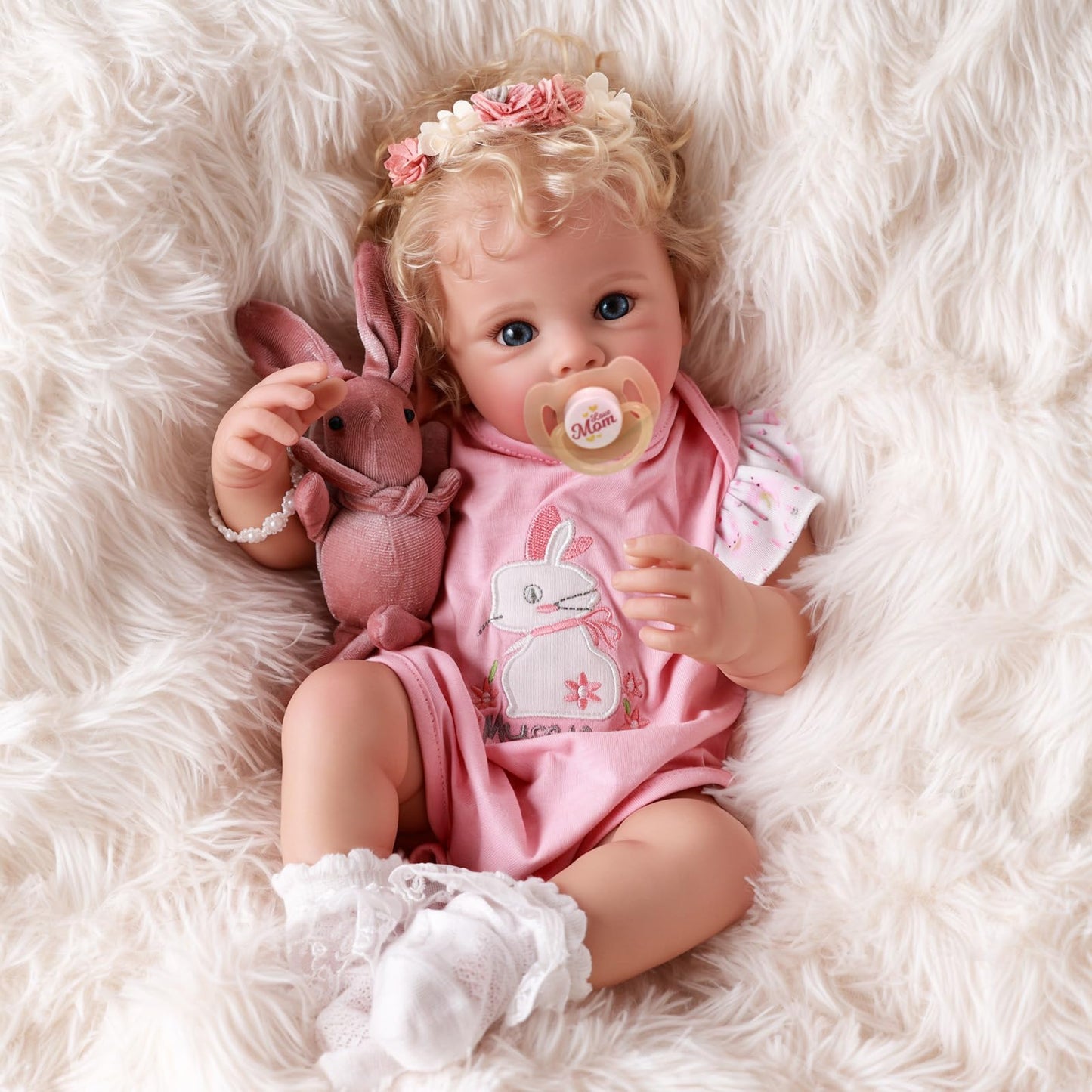 BABESIDE Reborn Baby Dolls - 17 Inch Soft Body Realistic Baby Doll Girl Lovely Awake Blond Curly Hair Girl Bebe Reborn de Silicona Real Life Baby Dolls with Gift Box for Kids Age 3+ Collectors