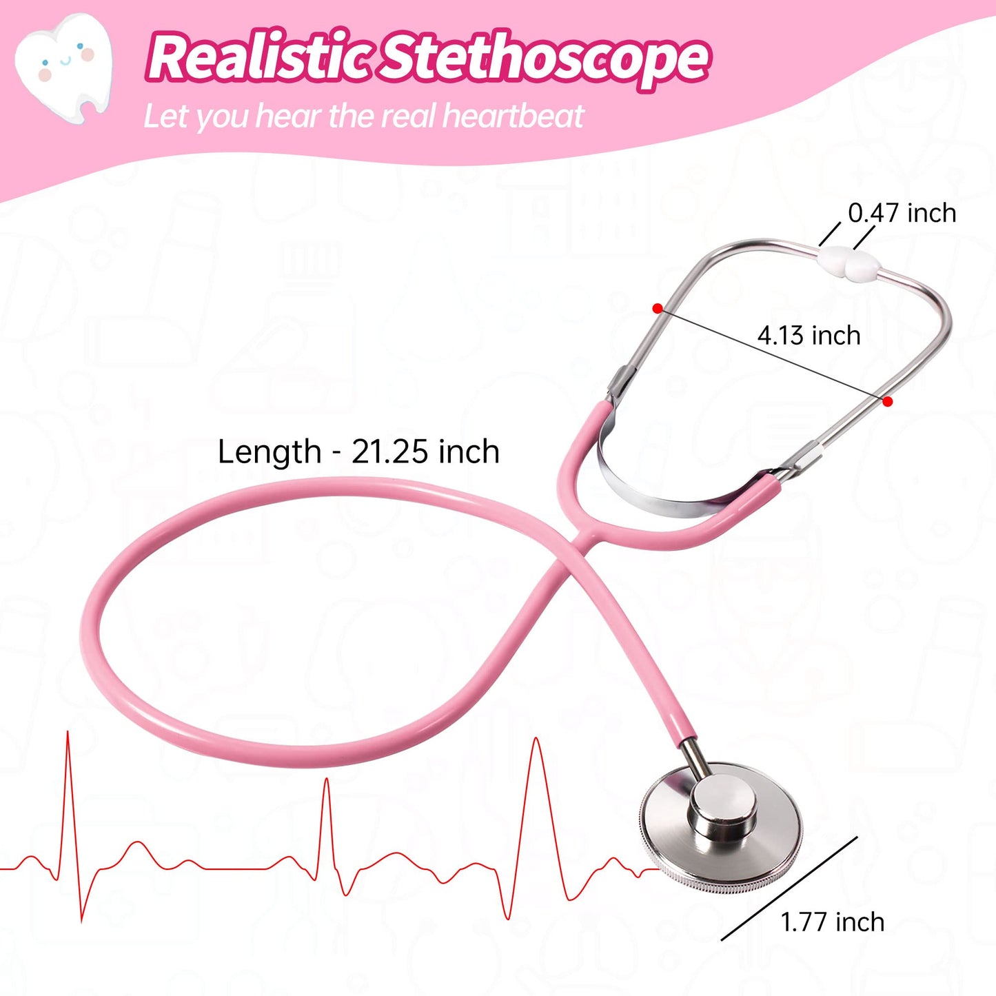 Phobby Durable Doctor Kit for Kids, 27 Pcs Deluxe Pretend Play Set Medical Toy with Real Stethoscope for Toddlers Boys Girls Birthday Gift Aged 3 4 5 6 7 8(Pink)