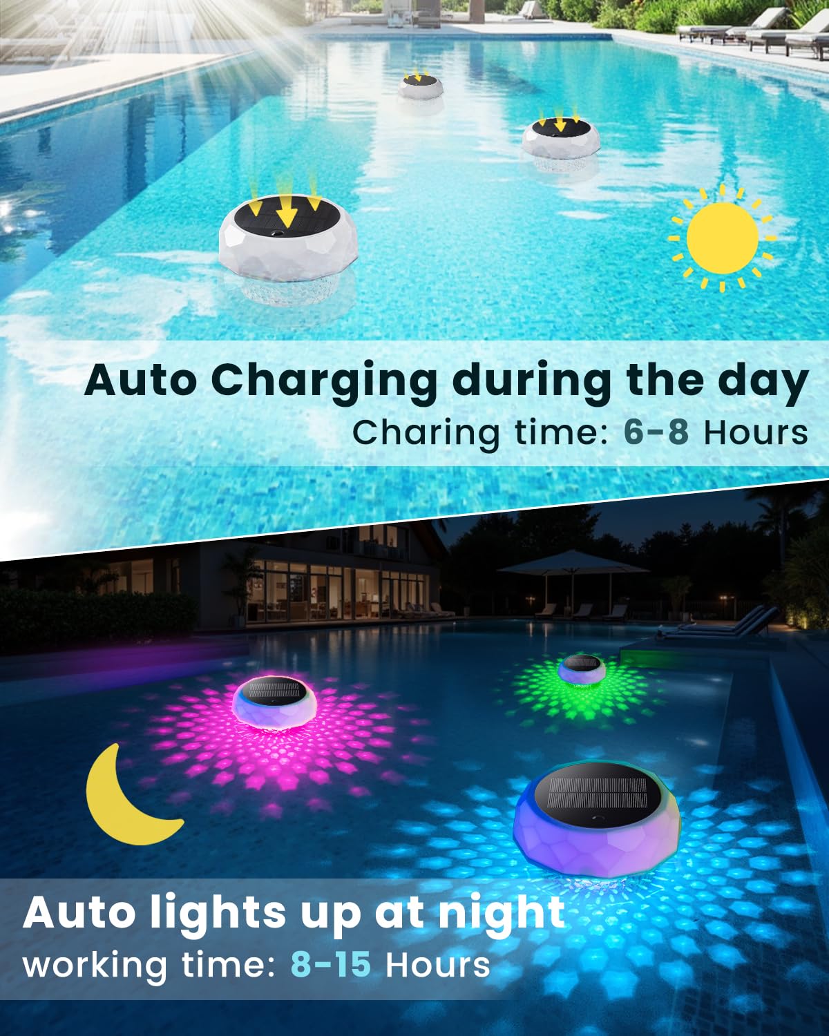Kaoer Floating Pool Lights, Rechargeable Solar Lights with Remote Control, Pool Lights that Float with RGB Dynamic Lighting, IP68 Waterproof LED Pool Lights Decor for Hot Tub Pool Garden Party