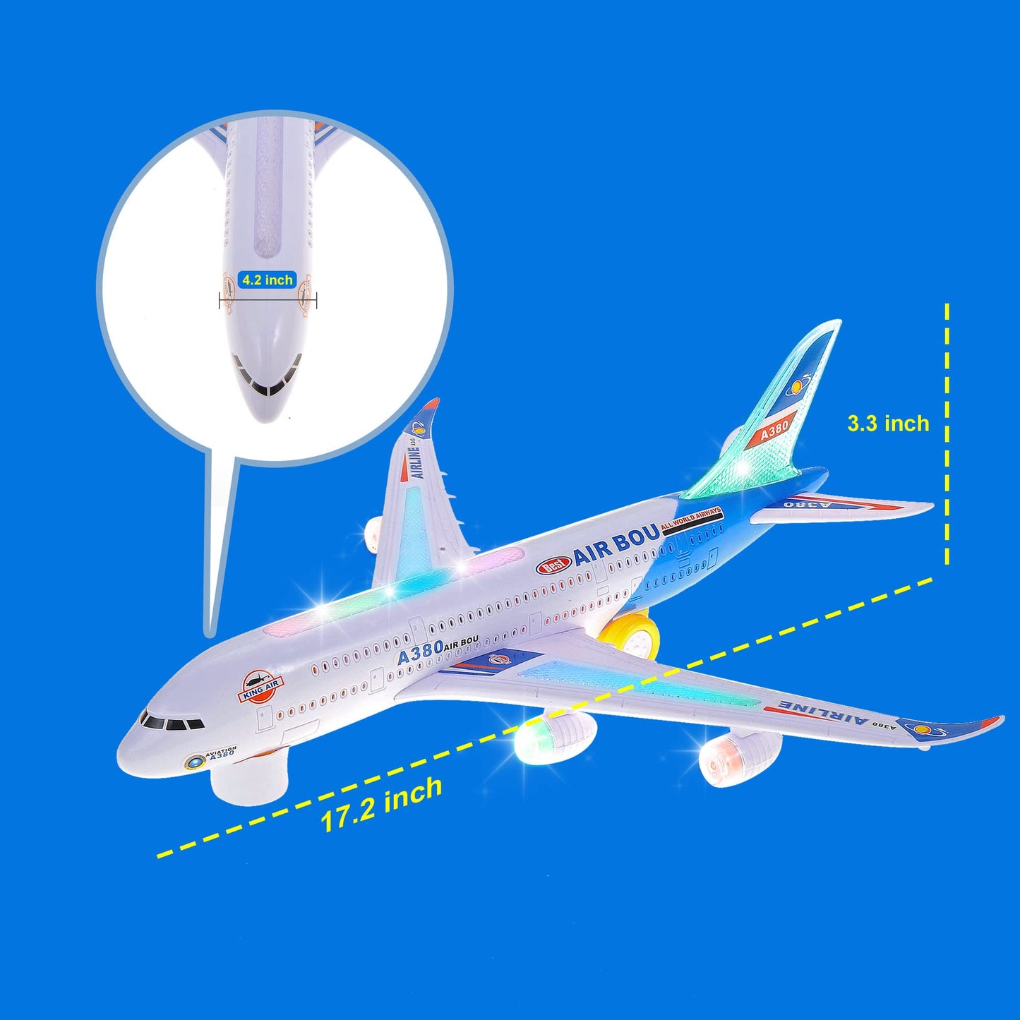 PowerTRC 2 Packs Kids Airplane Toys, Bump & Go Action Toddler Toy Airplane with LED Flashing Light, Music, Airplane Sound, Great Gift for Boys Girls Ages 3-12