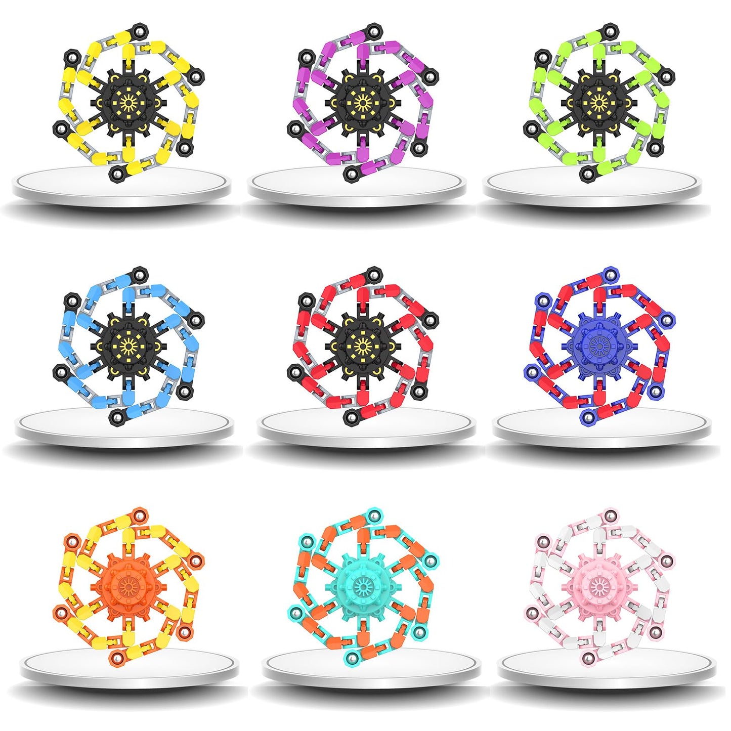 Easter Basket Stuffers Transformable Fidget Spinners,Funny Stress Relief Sensory Fidget Toys,Deformable Chain DIY Robot Fingertip Gyros Toy Party Favors Kids Easter Basket Stuffers(9PC)