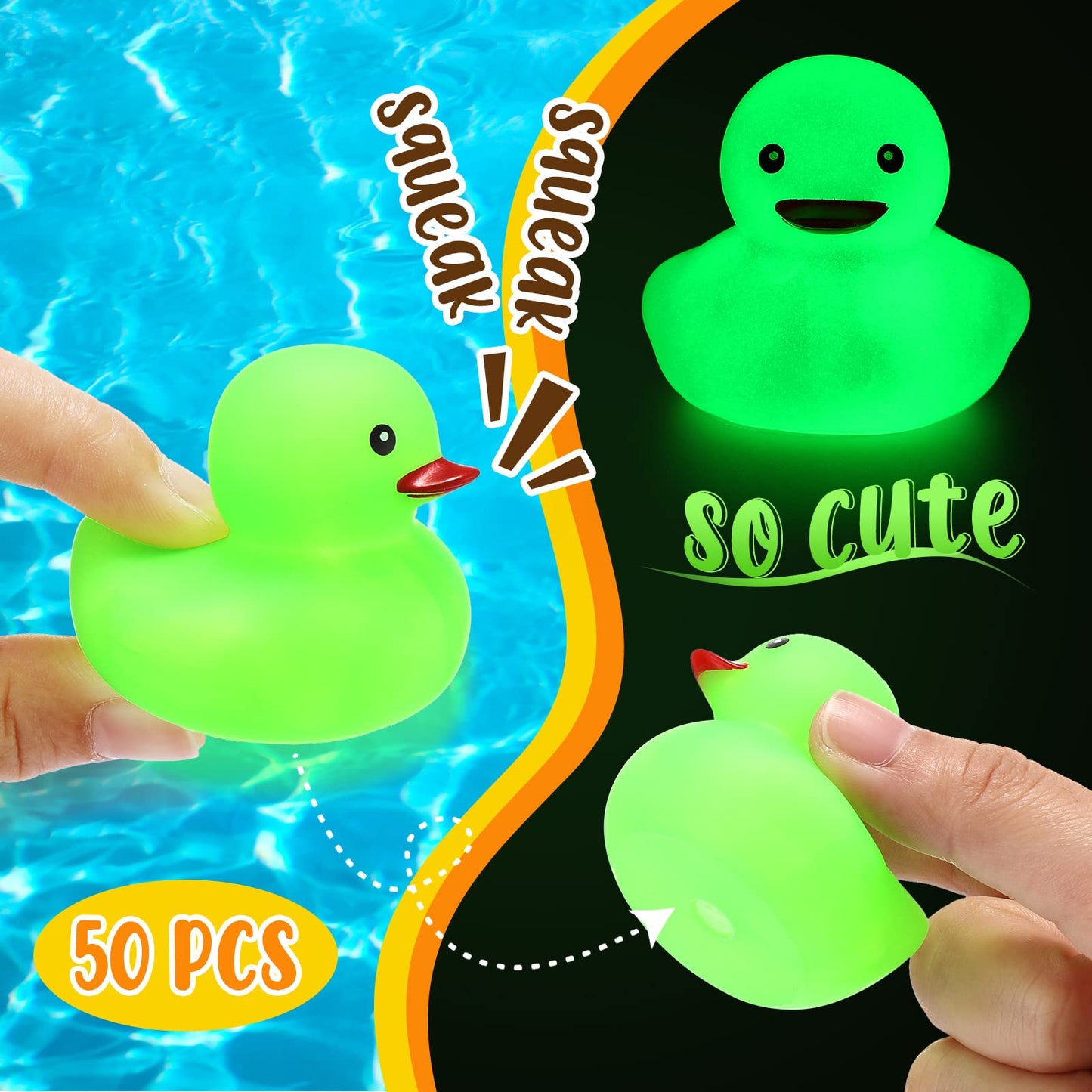 Tradder 50 Pcs 2 Inch Glow in The Dark Rubber Ducks Bulk Summer Rubber Float Ducks Light for Pool Bath Bathtub Autumn (Green)