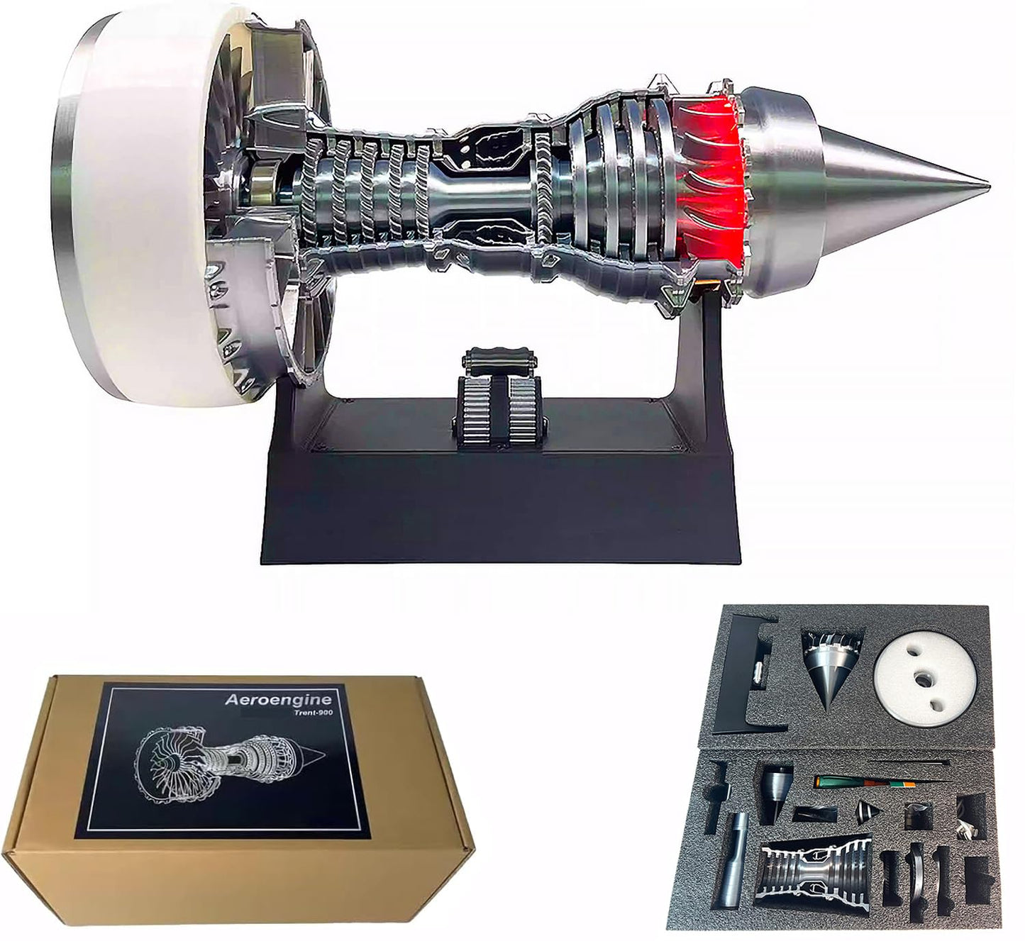 Turbofan Jet Engine Model Kit - 28CM A380 TR900 Aircraft Engine Replica with LED Lights & Adjustable Speed - DIY Mechanical STEM Project for Adults, Aviation Enthusiast Desktop Decor & Gift