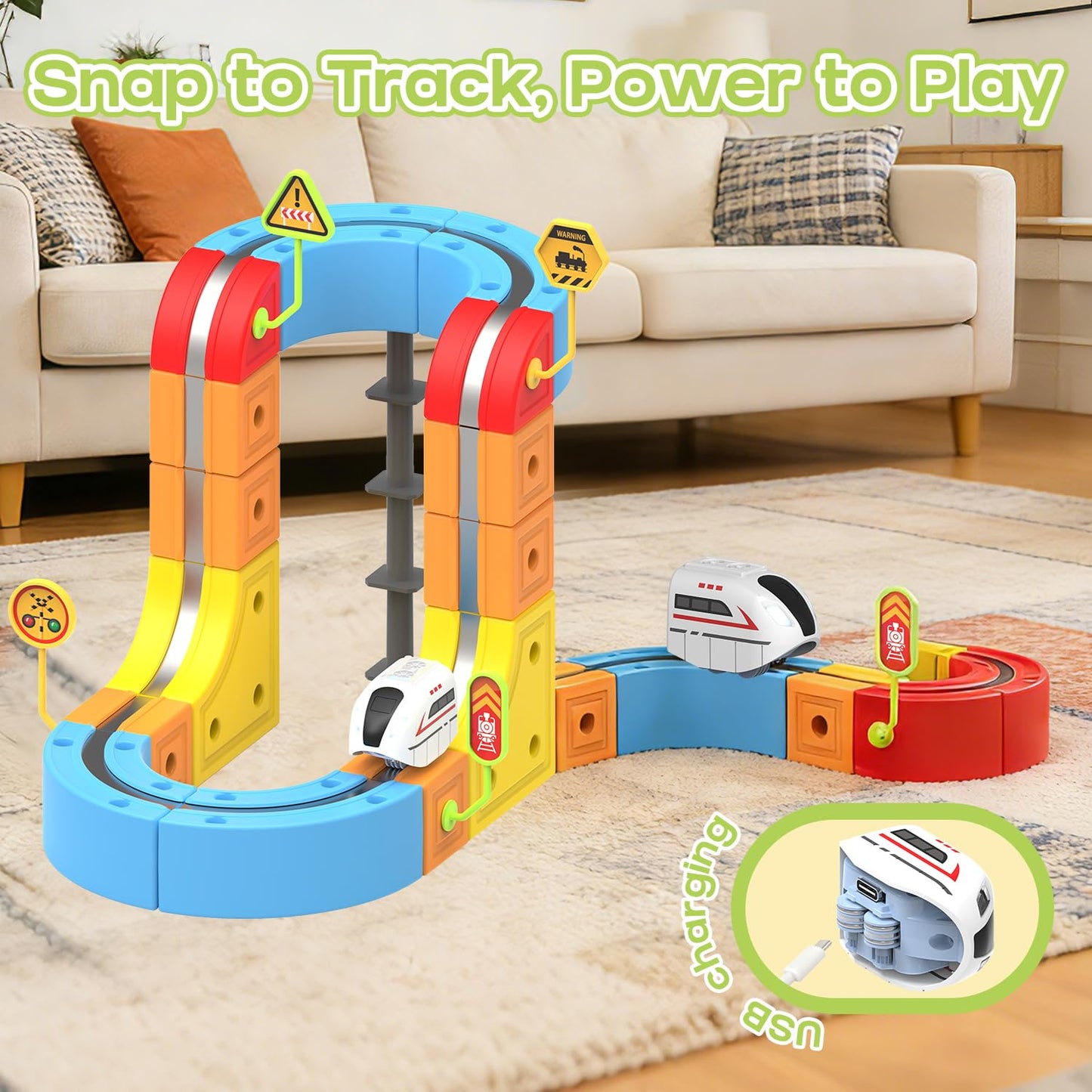 Electric Train Set for Kids, 62PCS Infinity Race Track Blocks Toys with Magnetic Train, Cube Tracks Train Toys for Toddlers Ages 3-8, Magic Tracks Car Toys for Kids 3 4 5 6 7 8 Years Old.