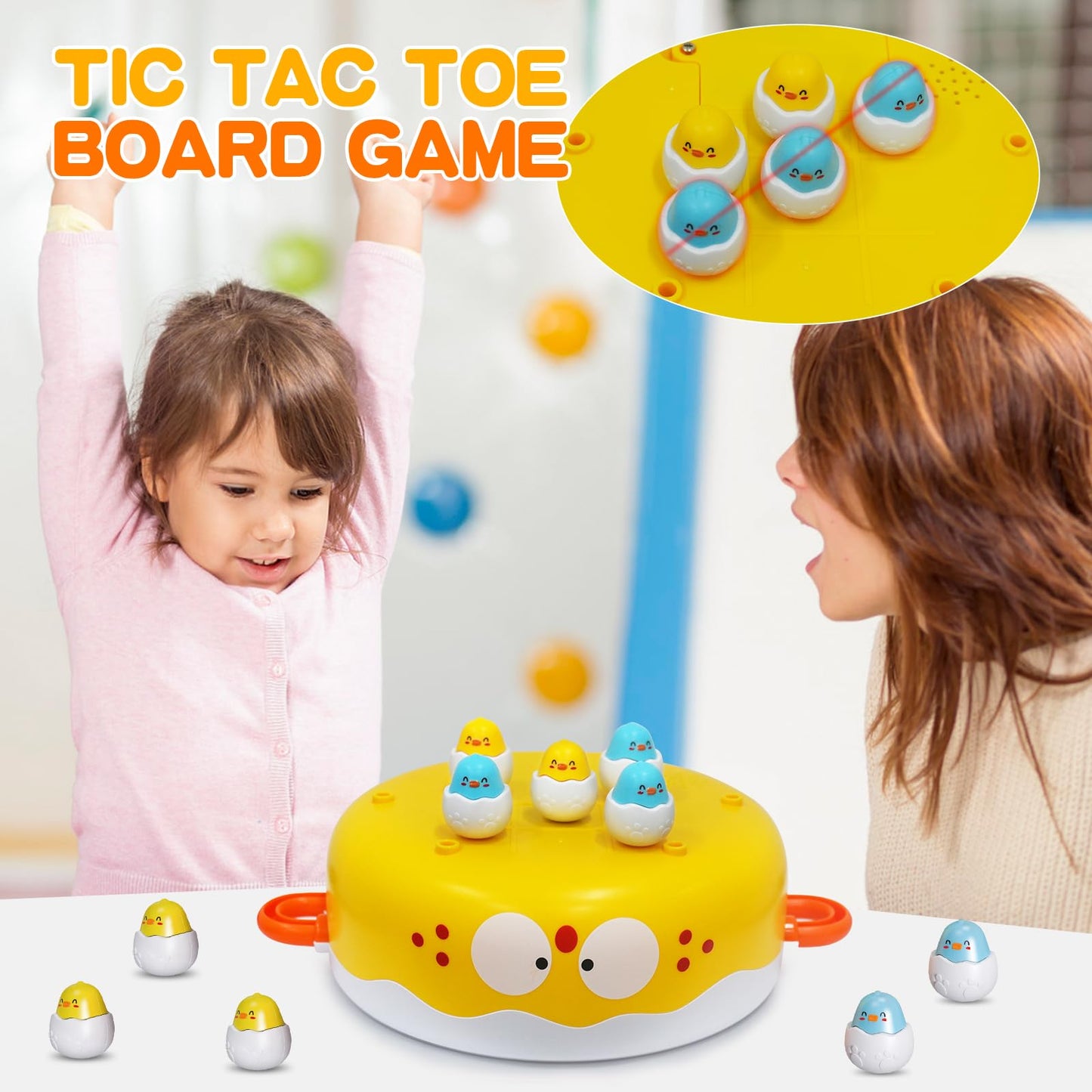 FortiTrust 4 in 1 Toys for Ages 5-7, Bounce and Catch Chicken Games, Rotating Board Games for Kids 4-6, Fishing Game Magnetic,Toddler Toys Bowling, Family Games for Kids and Adults