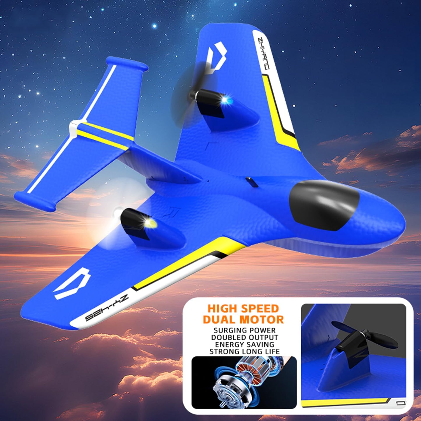 Remote Control Wireless Airplane Toy, Gravity Gliders Airplane With Lights, Rc Plane For Water Land & Air, Rc Float Plane, 2.4G 2 Channels Rc Remote Control Fighter Model Toy For Adults Kids (Blue)