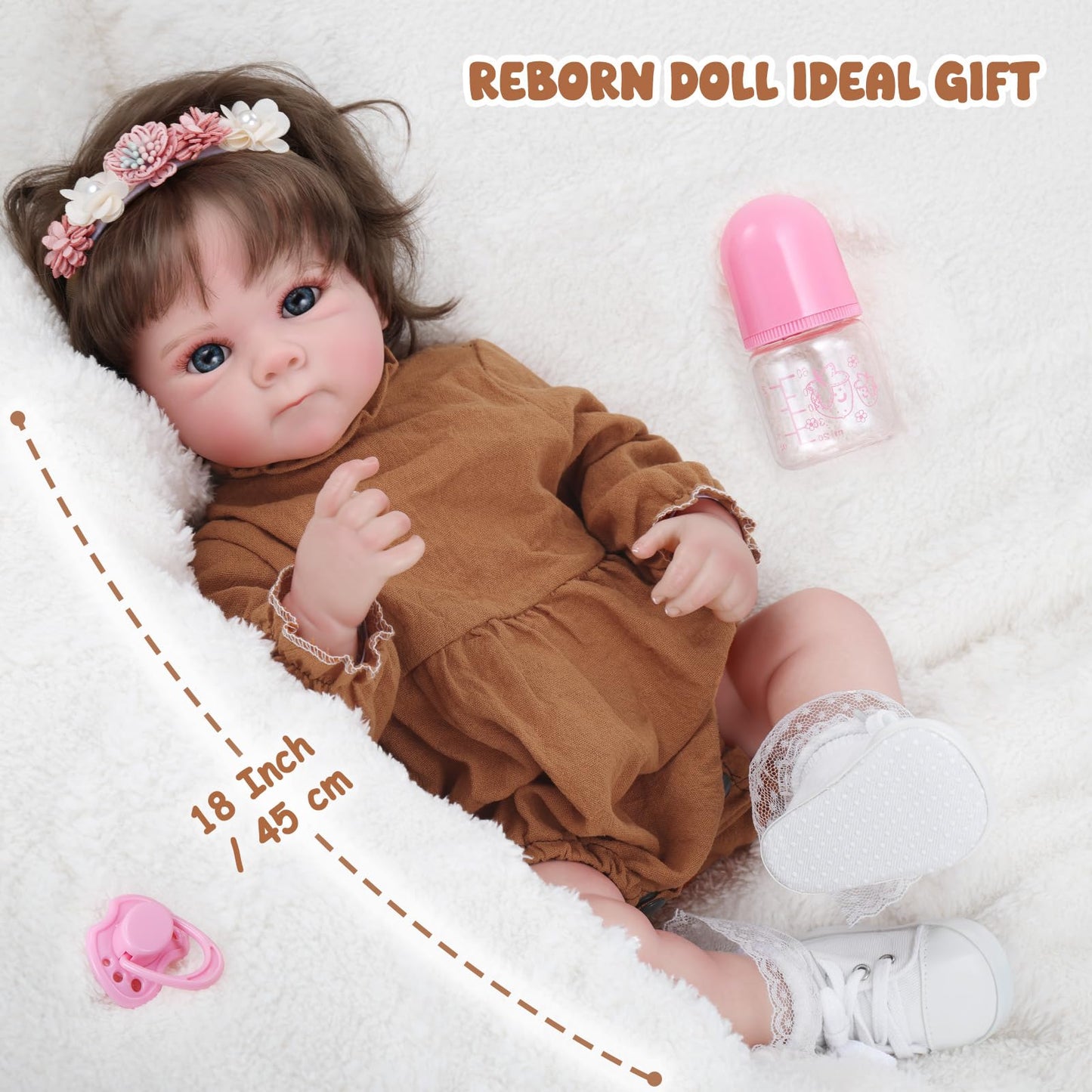 GAGAKU 18 Inch Realistic Reborn Baby Doll for Girls - Lifelike Toddler Doll with Accessories Set, Full Vinyl Soft Body Reborn Doll - Rooted Hair