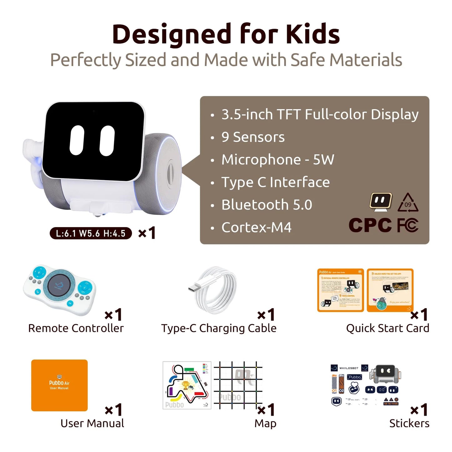 WhalesBot Pubbo Air Smart Interactive Robot for Kids, Voice/Touch/APP/Remote Control, Modular/Scratch Coding, Companion Robotic with Sensors, STEM Educational Toy for Boys Girls 4 5 6 7 8 9 10