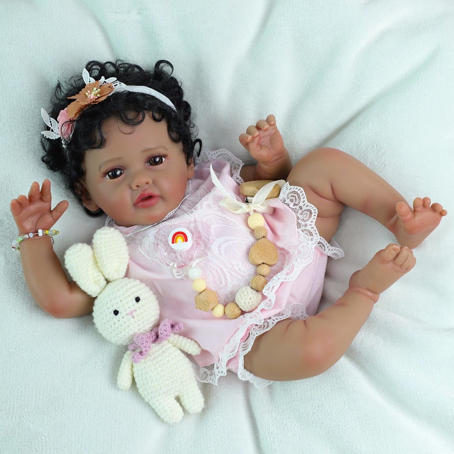 SCOM Reborn Baby Dolls Black Girl - 20 Inch African American Realistic Newborn Girl Doll, Lifelike Weighted Soft Body, Christmas Birthday Gift for Kids Age 3+