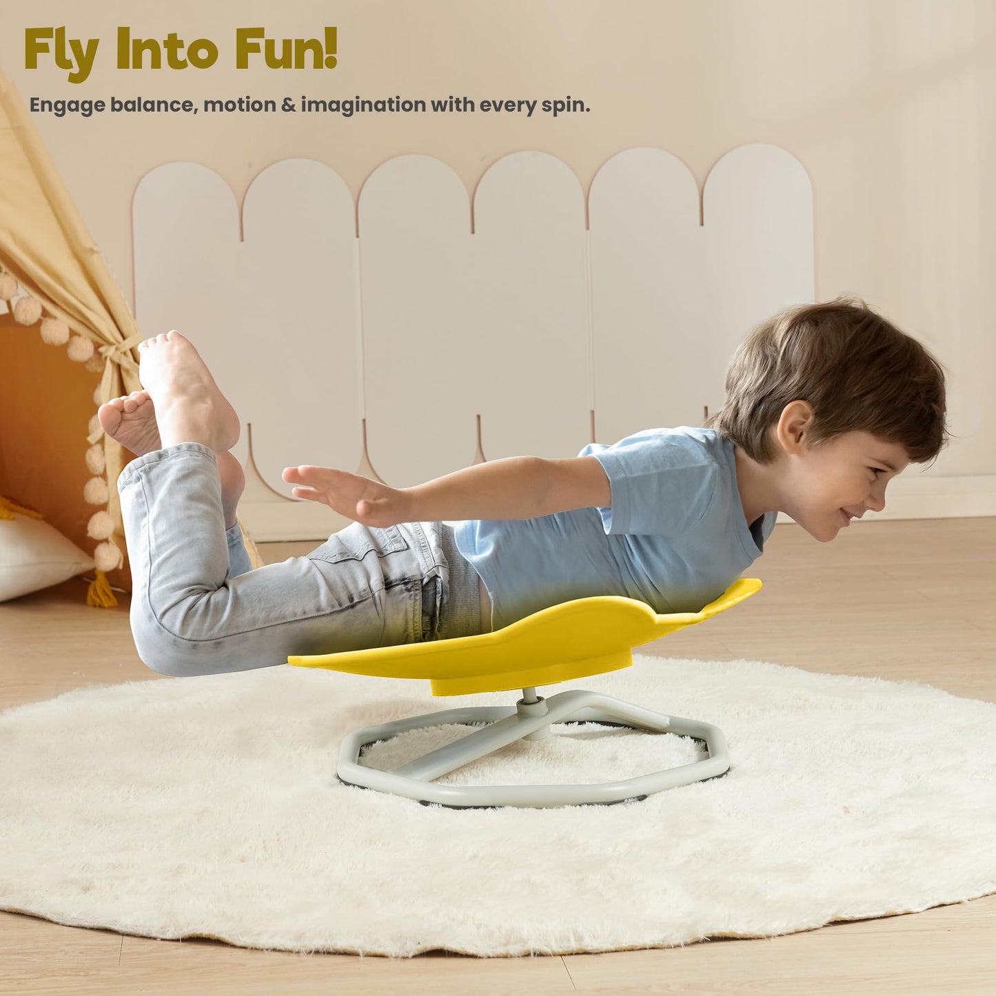 Almast Kids Spinning Chair for Autistic Kids – (Yellow) UFO Shape Sensory Spinning Chair | Indoor Autism Toy | Ages 3+ | 220 lbs Capacity