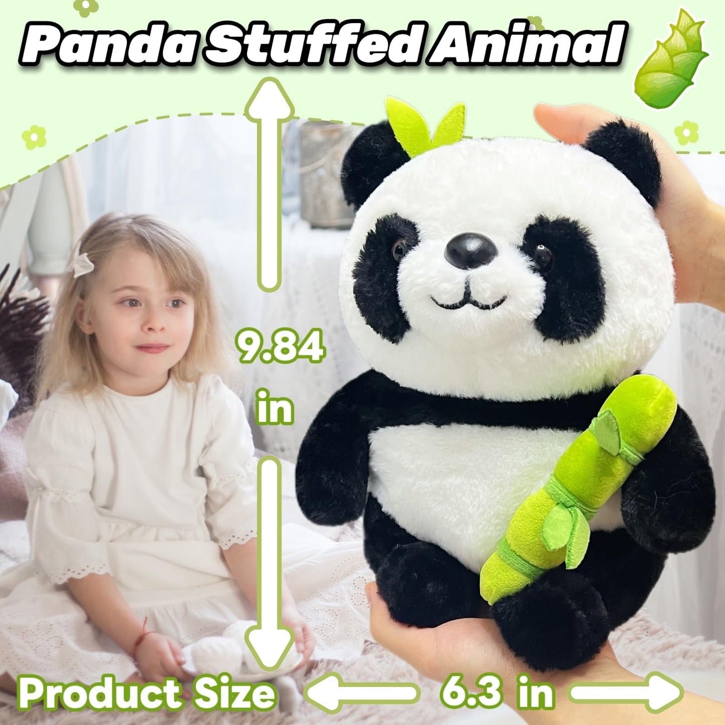 LoYuSenn Cute Panda Stuffed Animal Plush Toys, 10" Kawaii Plushies for Girls ＆ Boys, Soft Panda Stuffed Animal Holding Bamboo, Plush Toys for Baby and Kid Birthday Gifts, Party Favors
