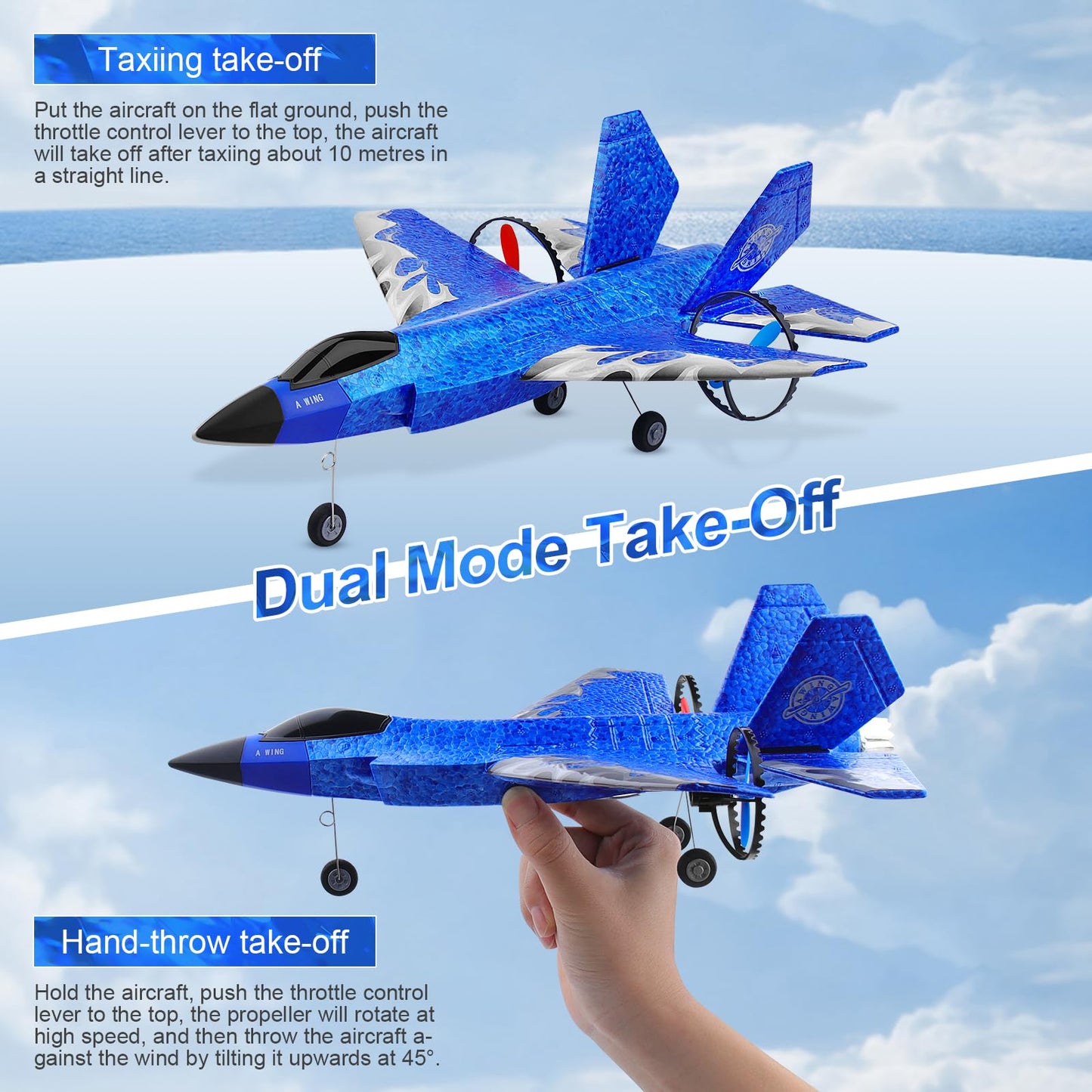 Beffkkip RC Plane 2CH RC Airplane Toys HW39 Fighter 2.4GHz Remote Control Plane RTF for Beginner, Kids and Adults F35 Aeroplane with Night Lights USB Charging (Blue)