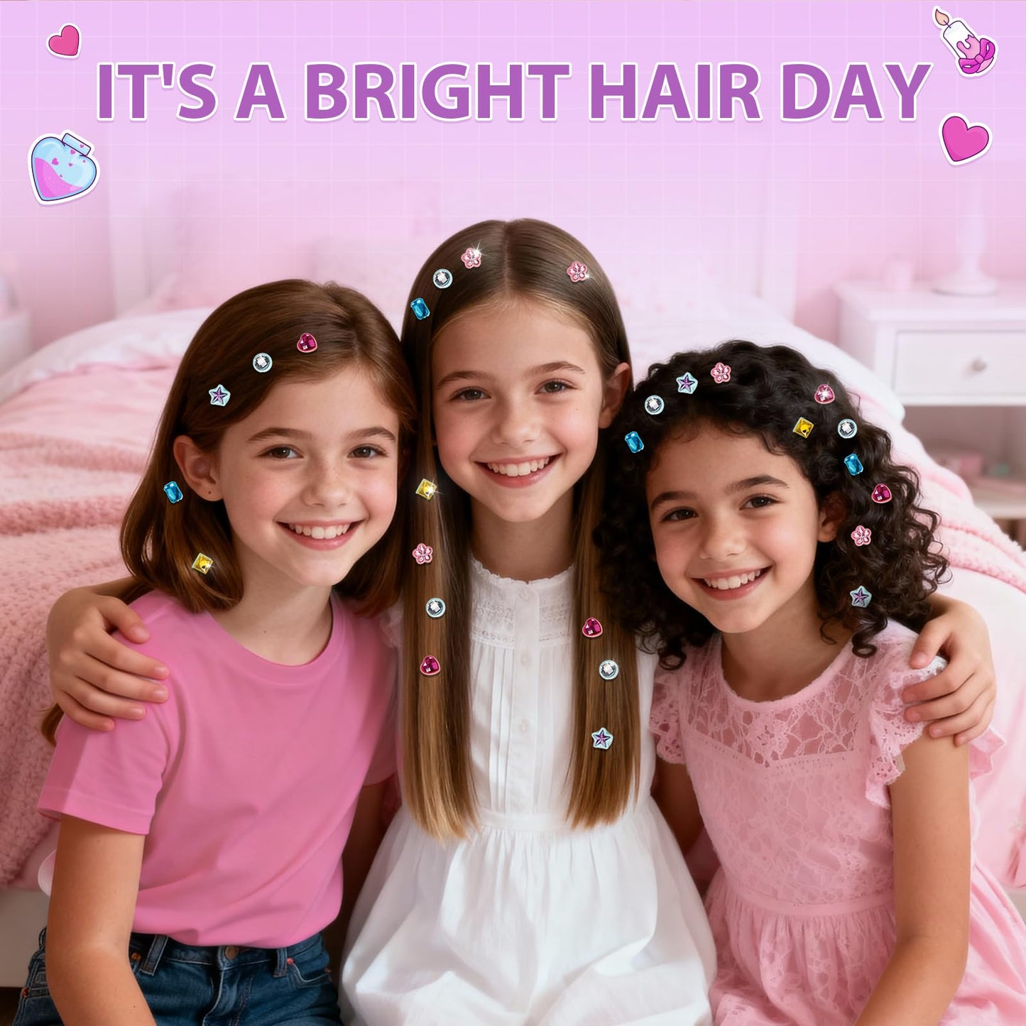 Hair Gem Stamper Kit - Bling Hair Jewels for Girls Toys - Hair Accessories with Reusable Shining Diamonds, Birthday Gifts for Girls 3 4 5 6 8-12