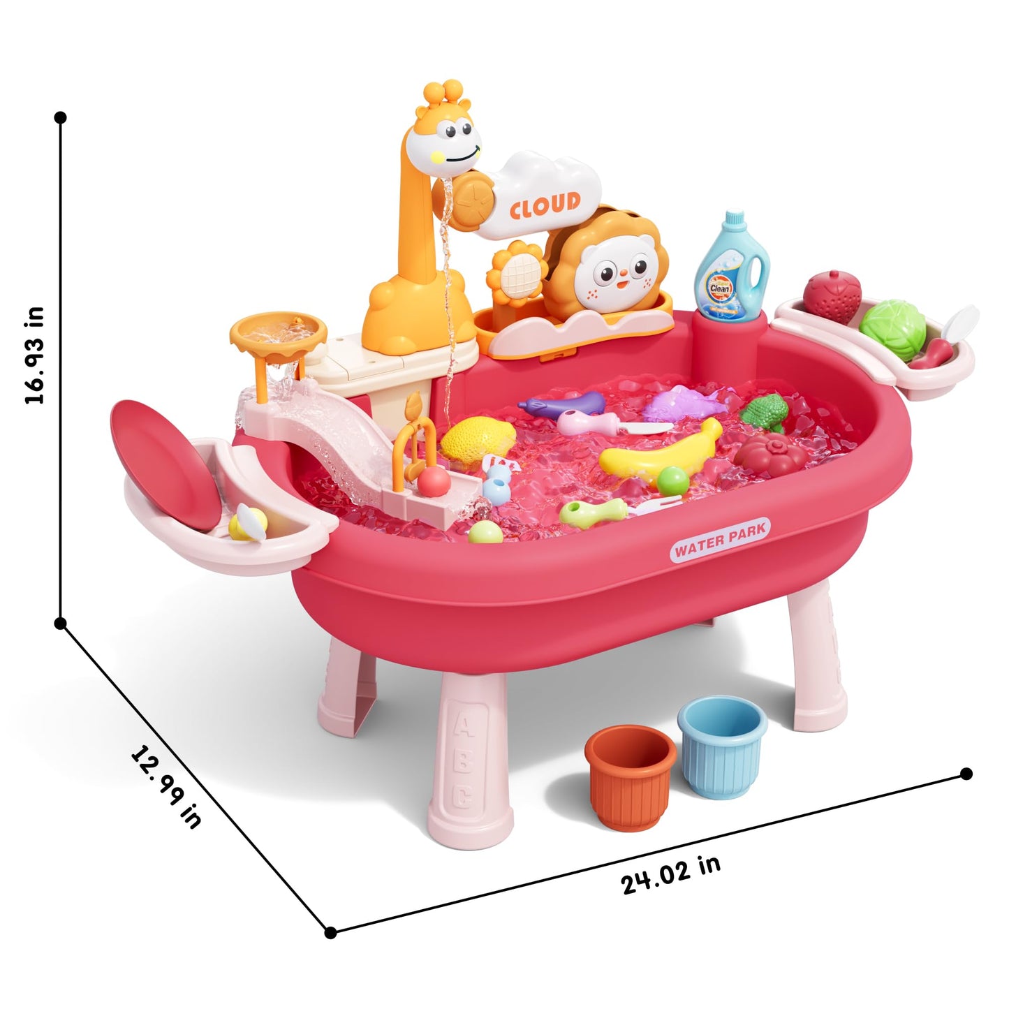 2026 New Kids Sand & Water Table Toys for Toddlers, Kids Water Park Play Kitchen Sink with Running Water,Giraffe Electric Faucet,Water Rolling Game,Detachable Legs Toddler Summer Toy for Boys Girls