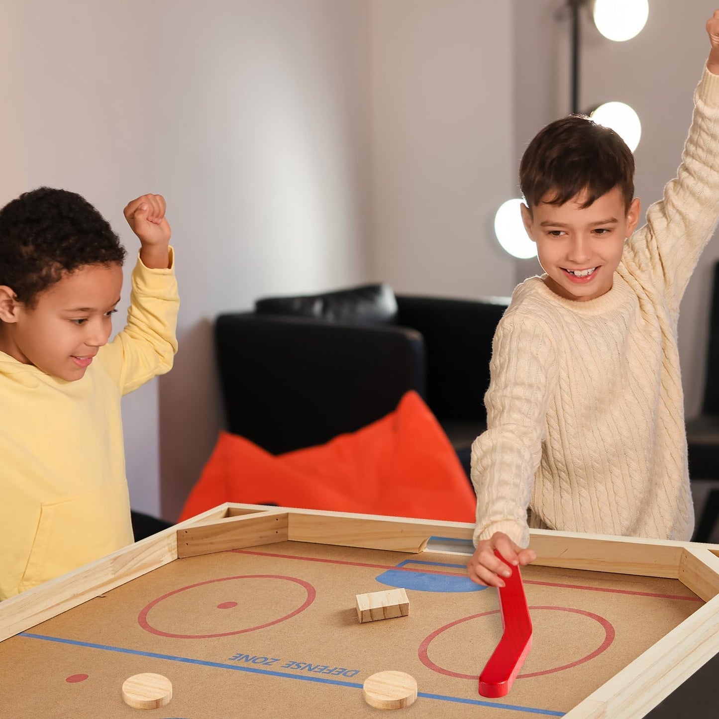 Conderyang Wooden Tabletop Hockey Game Includes 1 Wooden Game Board 2 Hockey Sticks and 2 Pucks Indoor and Outdoor Sports Board Games for Kids Children Adults Family