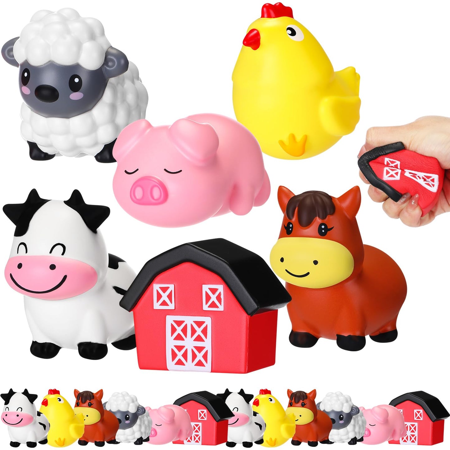Wettarn 12 Farm Animal Foam Stress Toy Party Favors Fidget Toy Bulk Cute Farm Animal Stress Relief Gift Supplies for Adults Kids Classroom Reward Bathtub Beach Pool