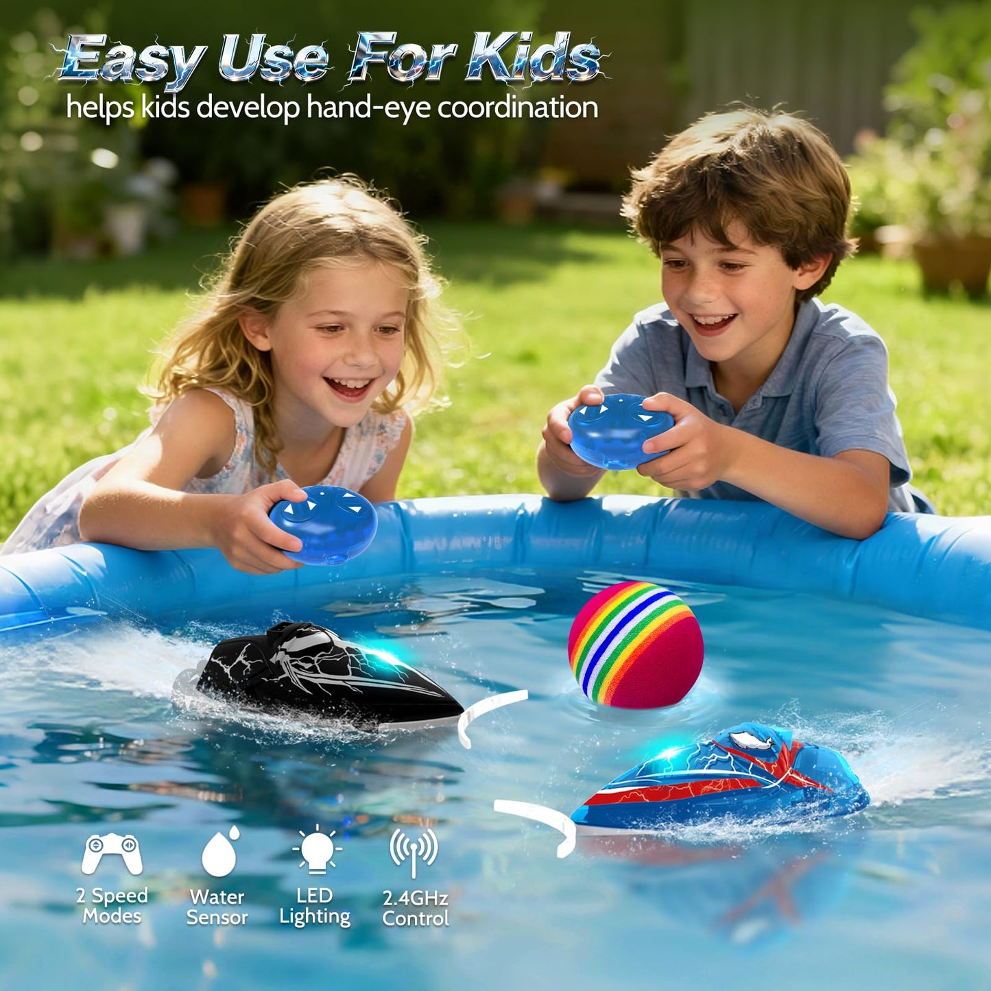 fromeasy 2-Pack Mini RC Boats with Floating Ball – 2.4GHz Remote Control Boats for Pools & Lakes, 2 Speeds, Auto Flip, Waterproof, Low Battery Alert, for Kids & Adults