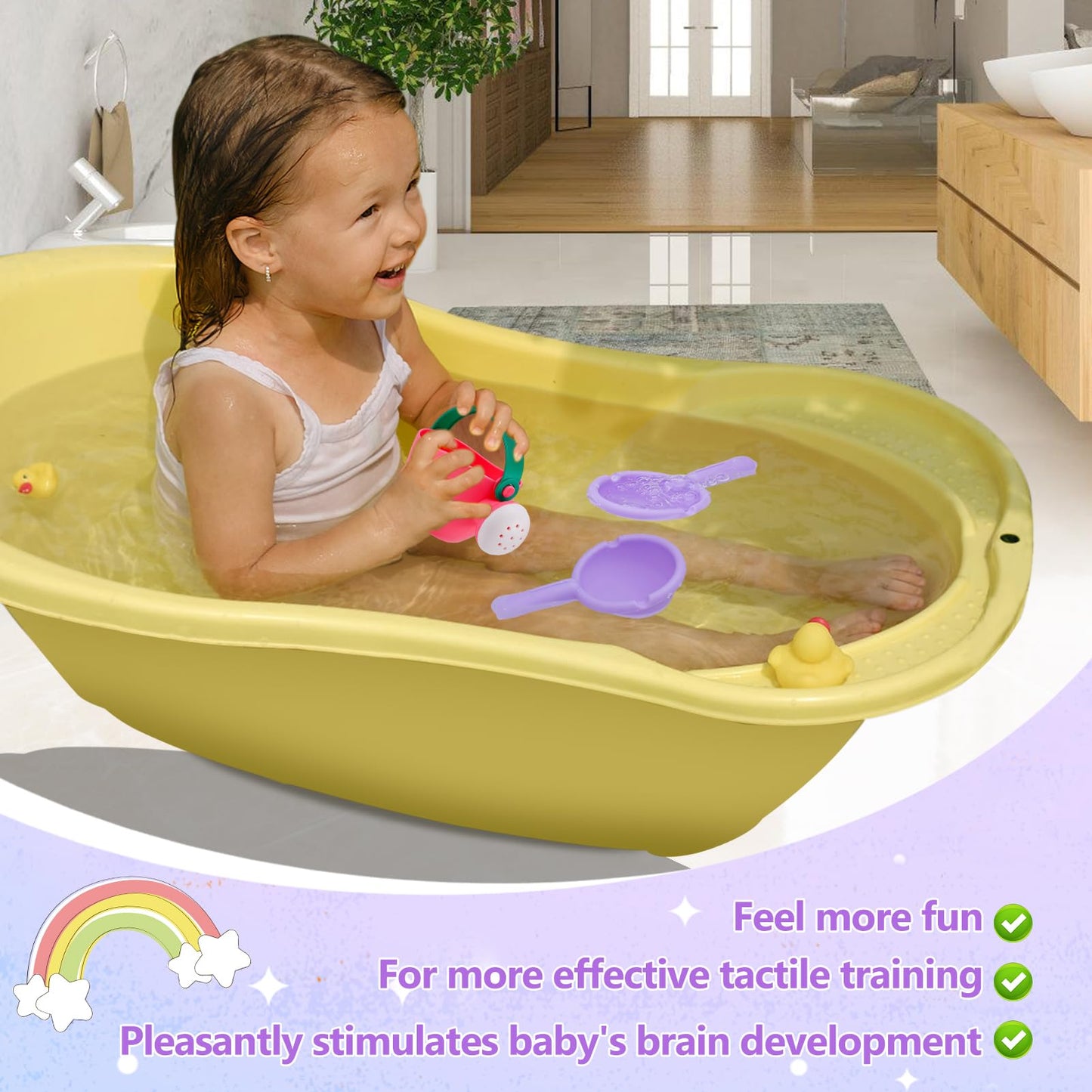 Small Soft Bath Toys for Toddlers 1-3 - Super Easy to Clean Water Table Toys Baby Tub Swimming Pool Toy Fun Tactile Training Newborn Gifts, 3Packs (Pink)