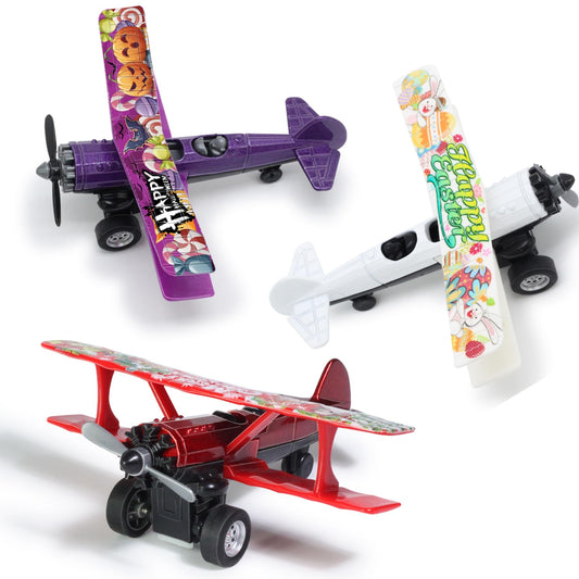 Oriate 3 Pack Die-Cast Pull Back Toy Airplane Set, Aircraft Model Toy Airplanes, Party Favor Gifts, Christmas, Halloween, Easter, Birthday, for Boy and Girl 3 Years Old and Up
