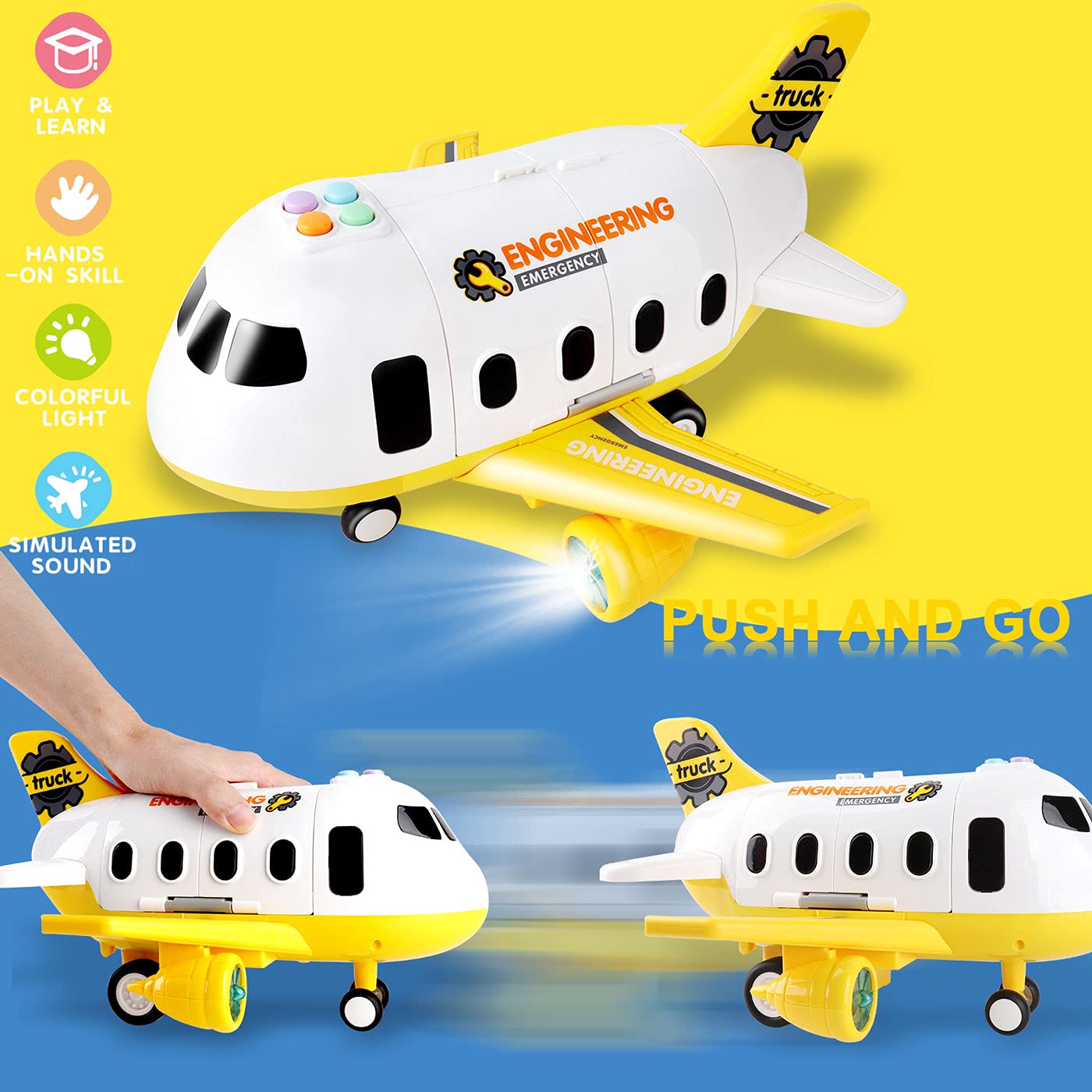 Dwi Dowellin Construction Airplane Toys,Car Toys Set with Light and Sound，Great Birthday Gifts for 3 4 5 6 Years Old Boys (Medium)