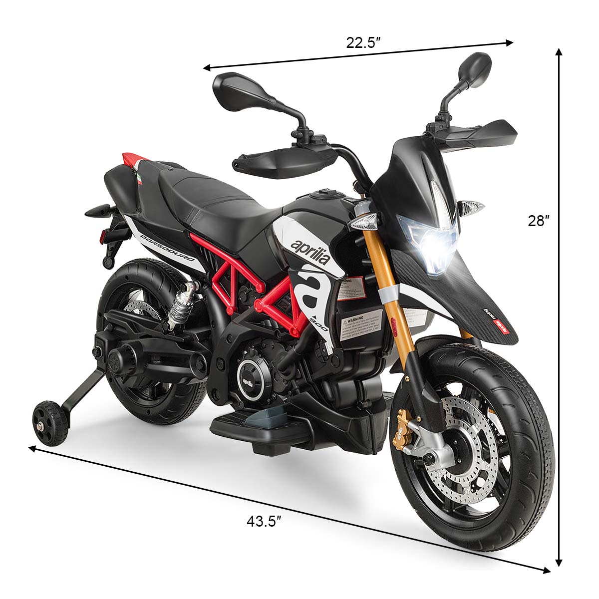 HONEY JOY Kids Motorcycle, 12V Aprilia Licensed Battery Powered Ride on Motorcycle w/Training Wheels, Headlight & Music, Foot Pedal, Spring Suspension, Electric Motorcycle for Boys Girls 2-8 (Black)