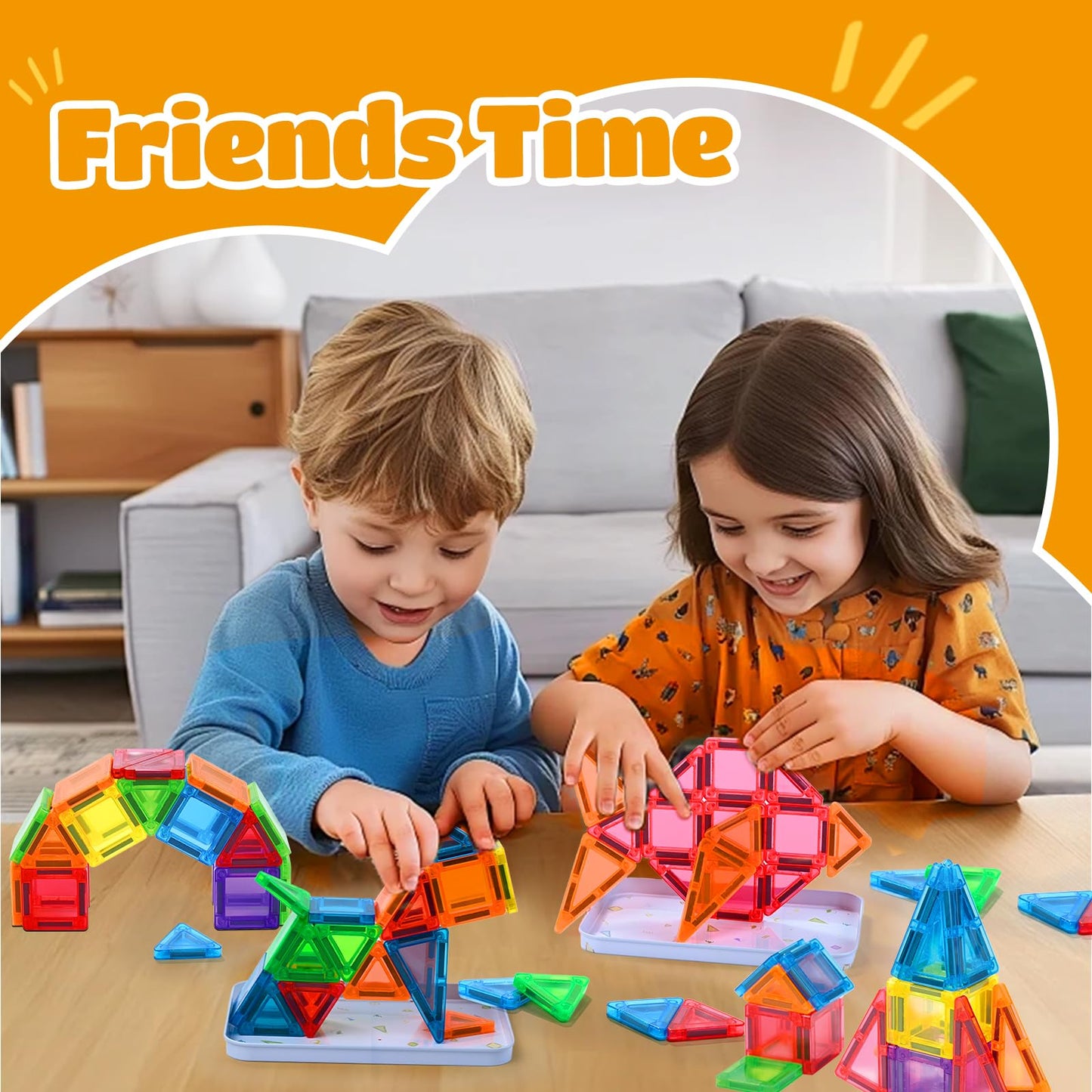 ZNZ Mini Magnetic Tiles 48PCS Travel Toys for Kids, Airplane Travel Activities Magnet Building Toys for Girls Boys 3-8 Road Trip ‌Sensory Toy, Educational Gifts for Toddler 3 4 5 6 Year Old