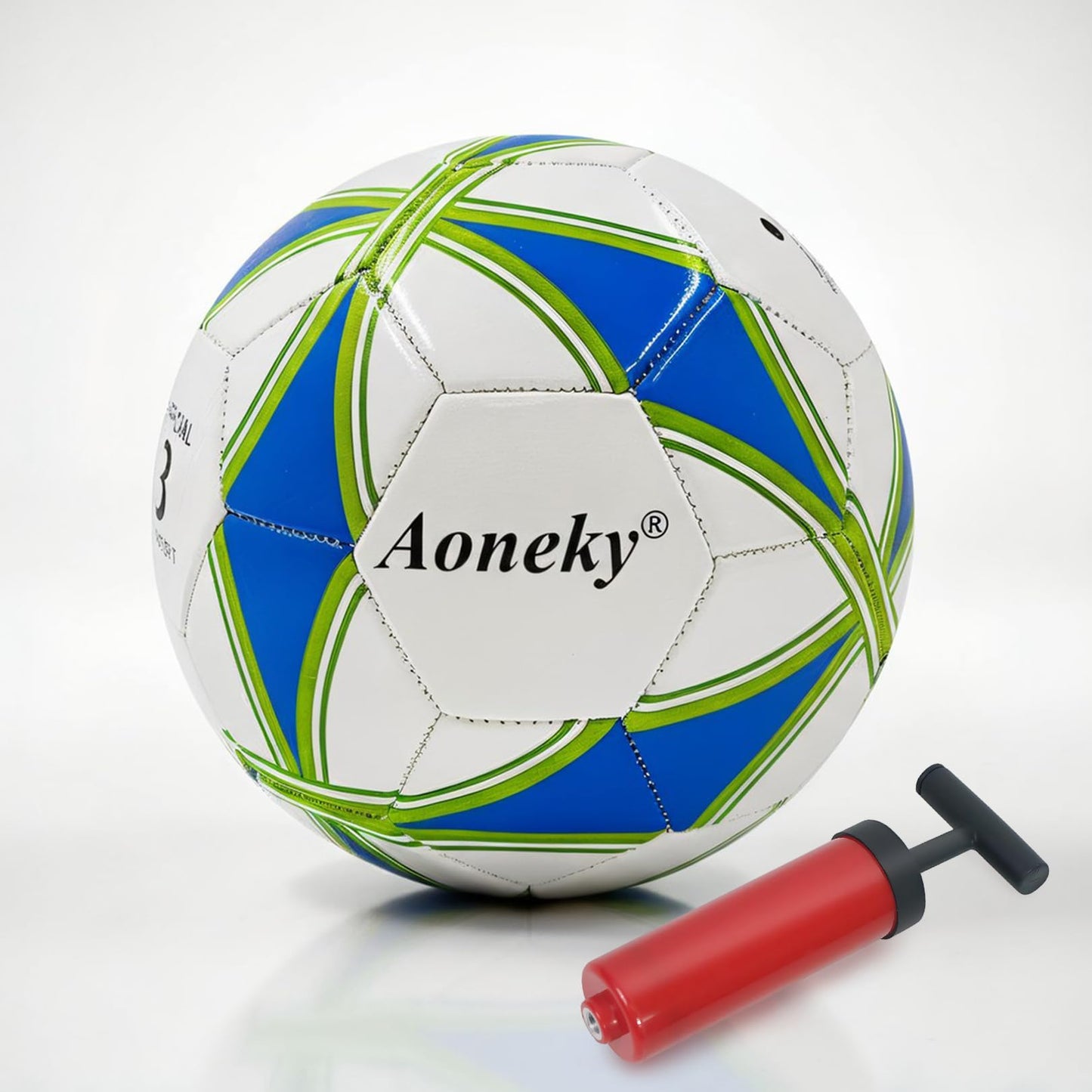 Aoneky Size 3 Soccer Ball for Kids with Pump - Eco-Friendly & Durable PVC Leather, Holds Air Well for Ages 5-8, Perfect for Outdoor Games & Recreational Play