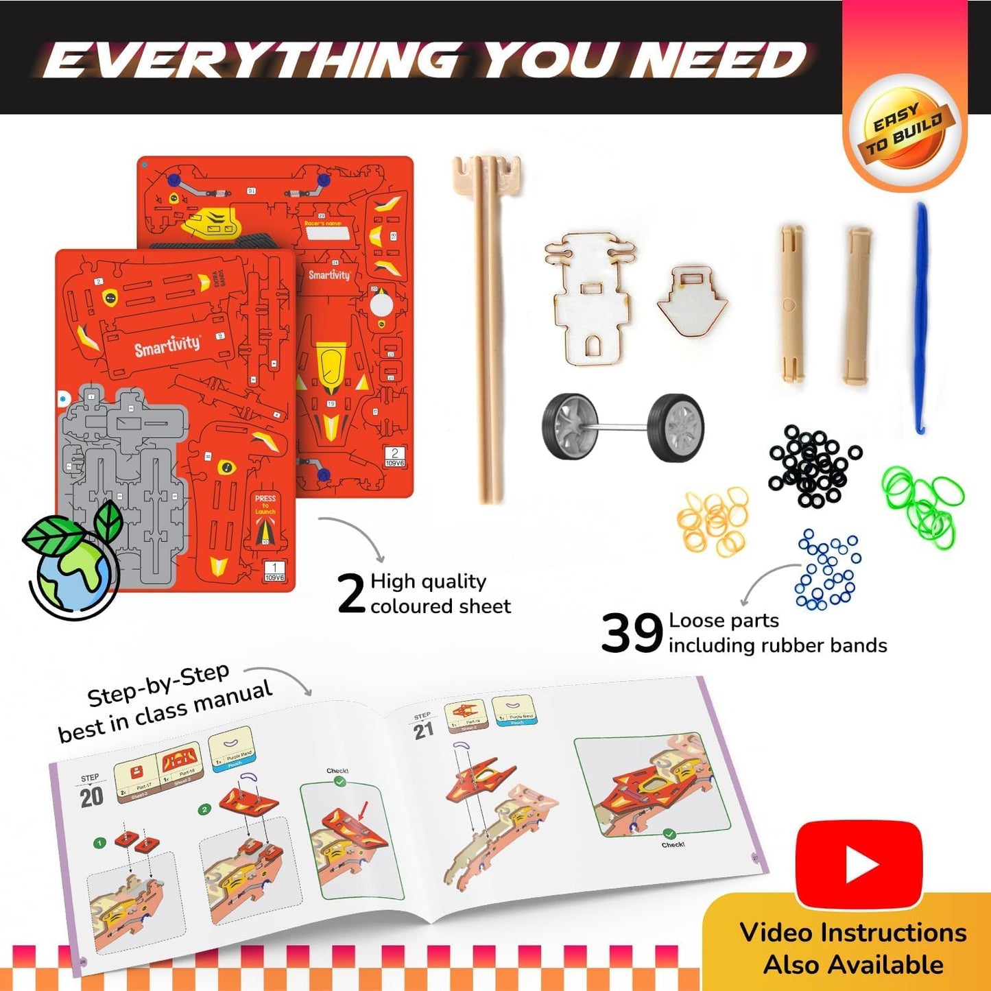 Smartivity DIY Speed CAR Toy for Kids Ages 6-12 | Build Your Own - Formula Racing Car with Launcher | Birthday Gift for Boys and Girls | STEM Learning Car Toys for 6,7,8,9,10,11,12 Years