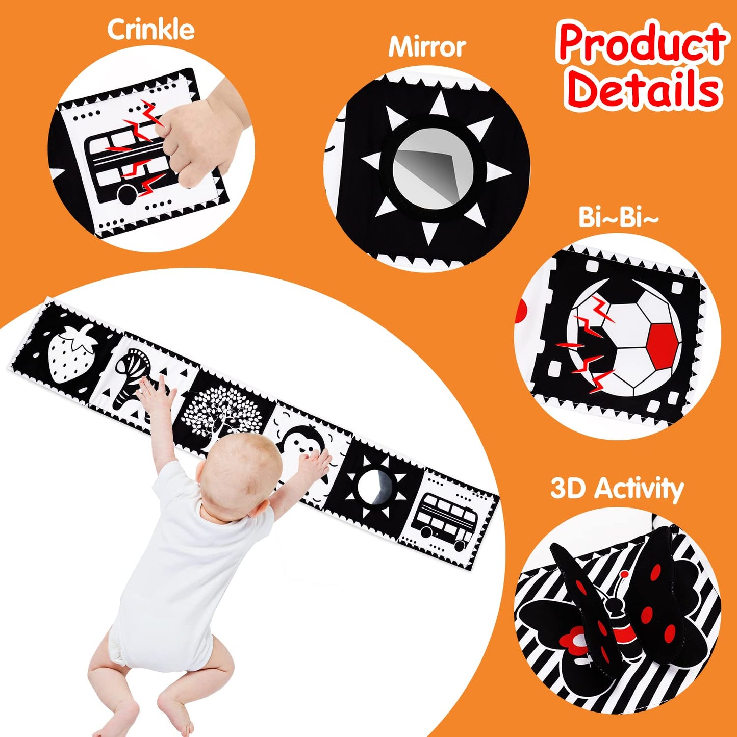 Thremhoo Balck and White High Contrast Toys Baby Mirrors